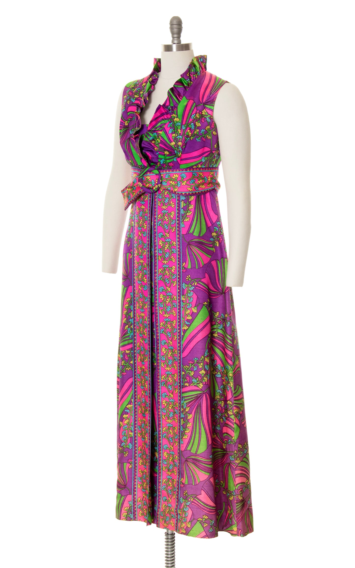 1960s Psychedelic Floral Ruffled Maxi Dress | small
