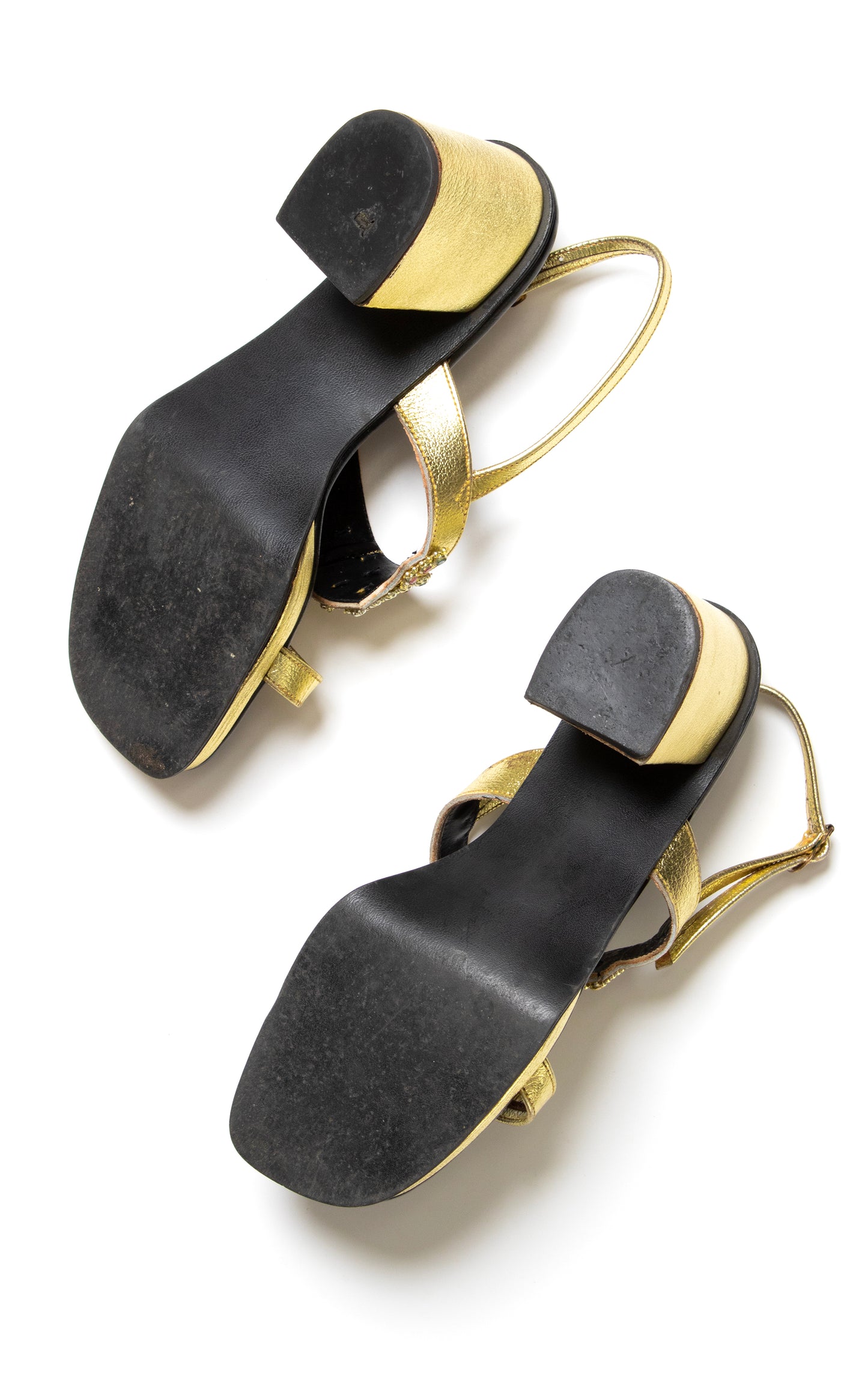 1960s Rhinestone Jeweled Gold Platform Sandals | size US 6