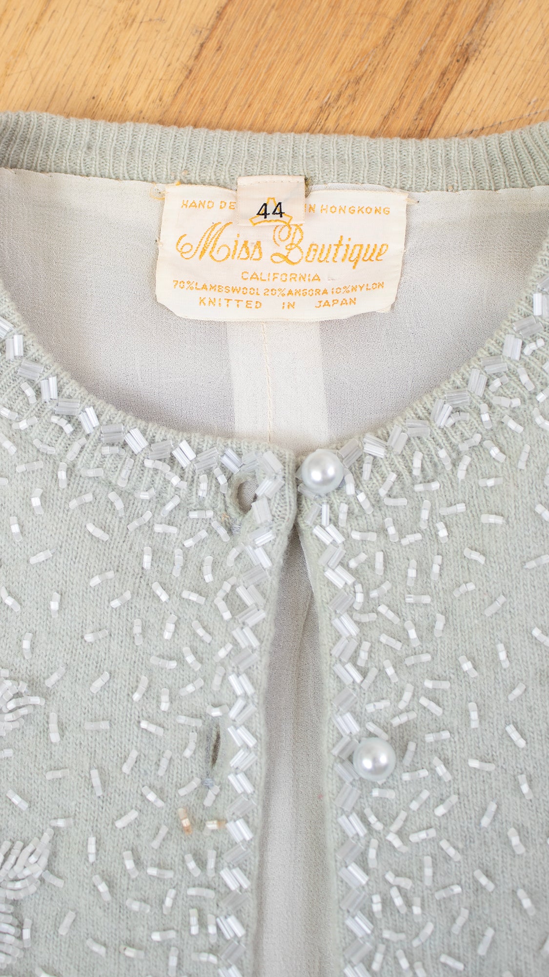 1950s Beaded Light Blue Wool Cardigan | medium/large