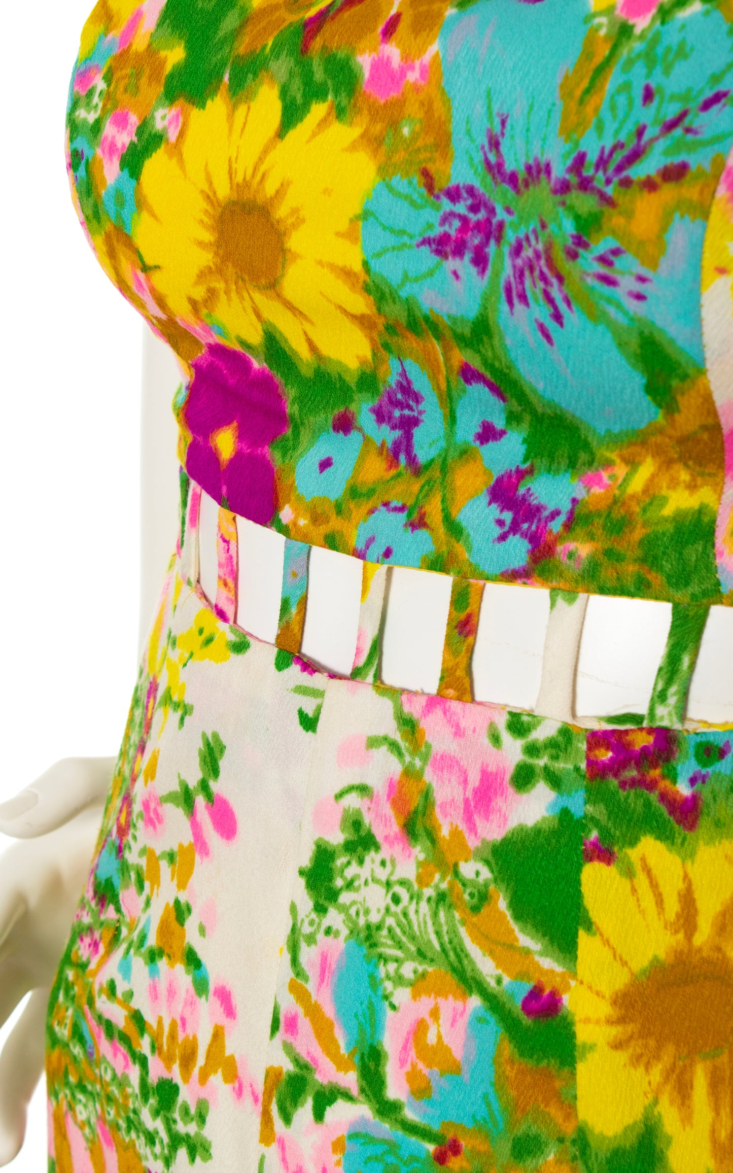 1960s Cutout Cage Waist Floral Jumpsuit | x-small