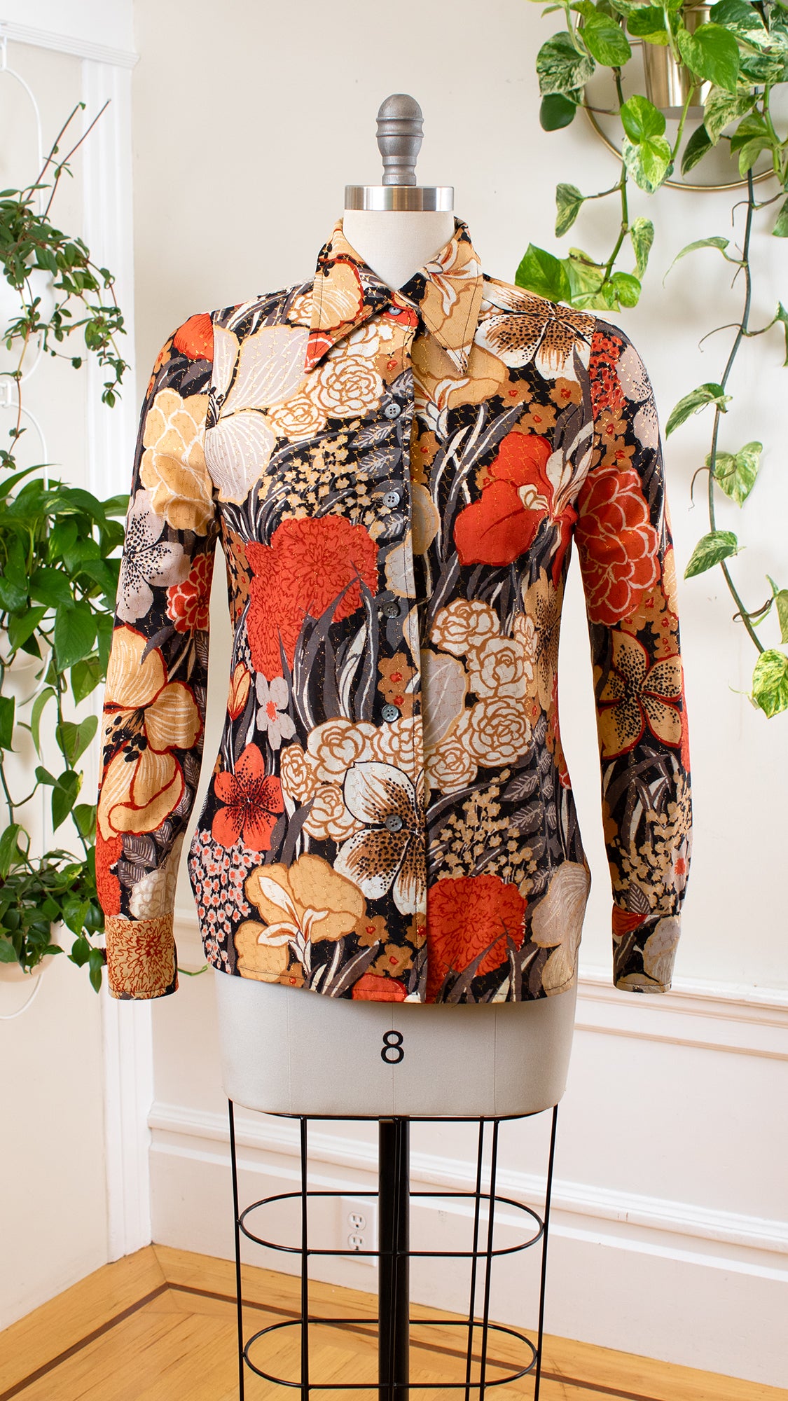 NEW ⭐️ 1970s Metallic Floral Blouse | small