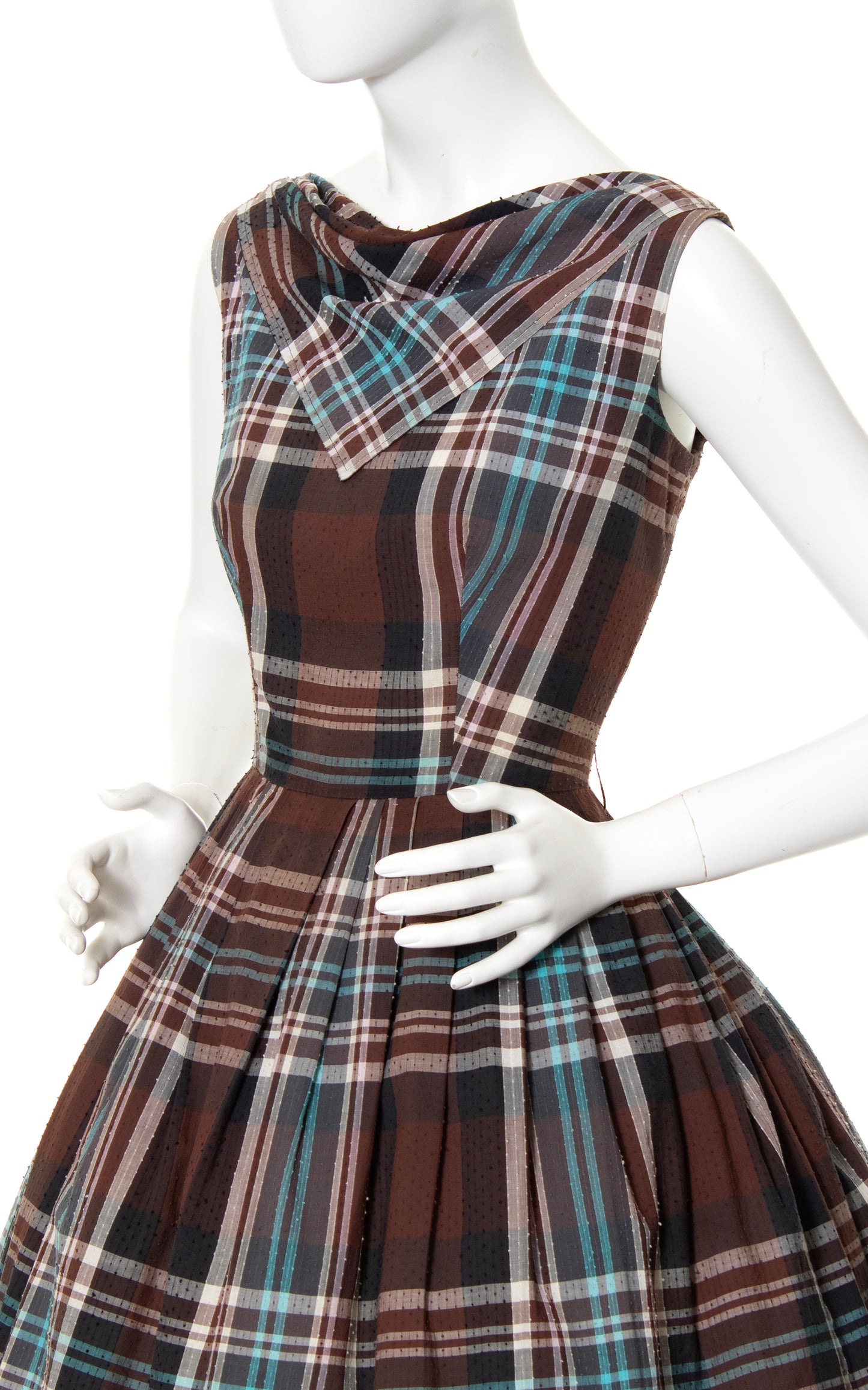 1950s Plaid Dotted Swiss Cotton Dress | medium