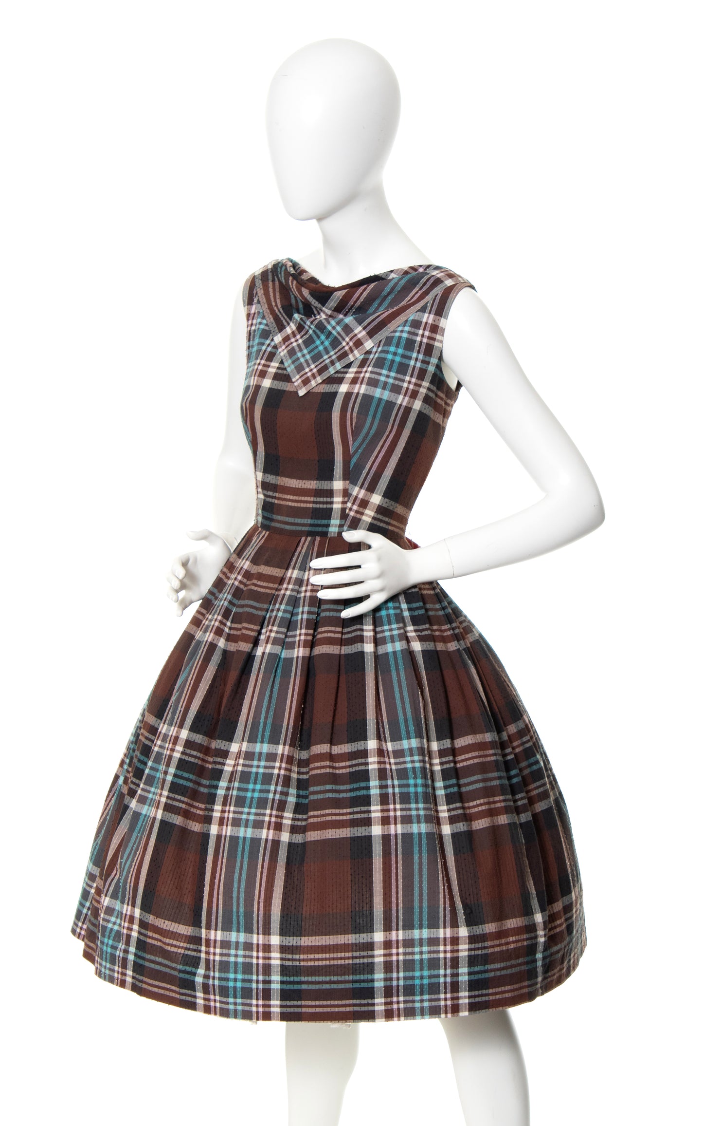 1950s Plaid Dotted Swiss Cotton Dress | medium