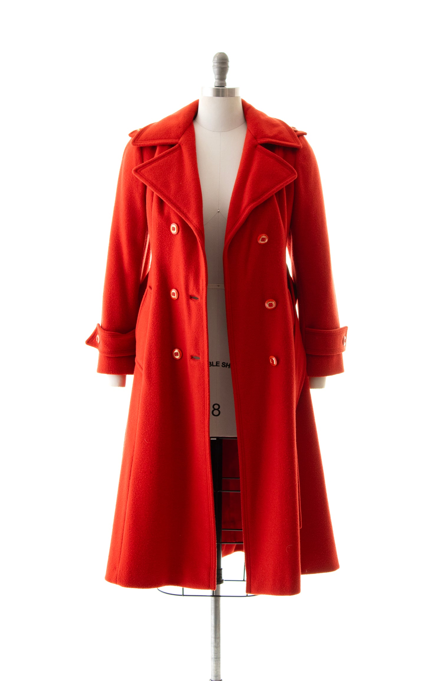 1970s DEADSTOCK Red Wool Belted Trench Coat | x-small/small