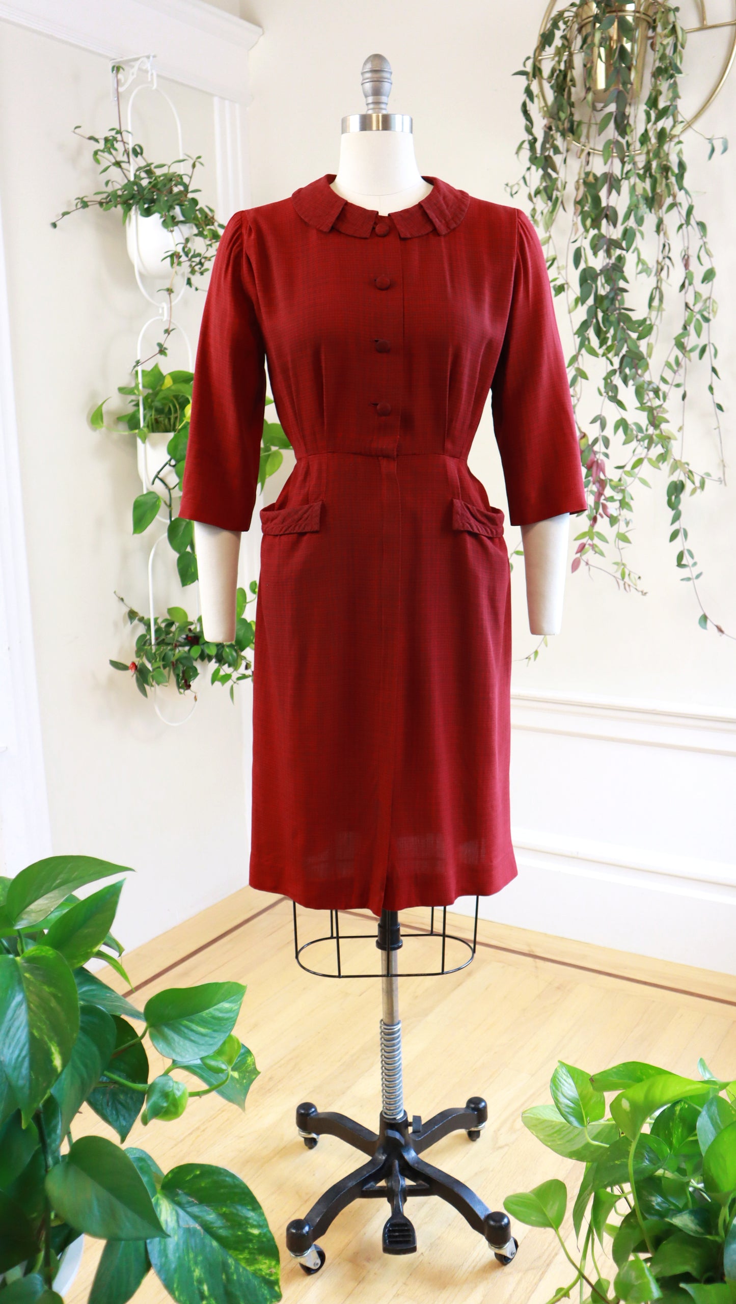 1950s Red Plaid Wiggle Dress | small