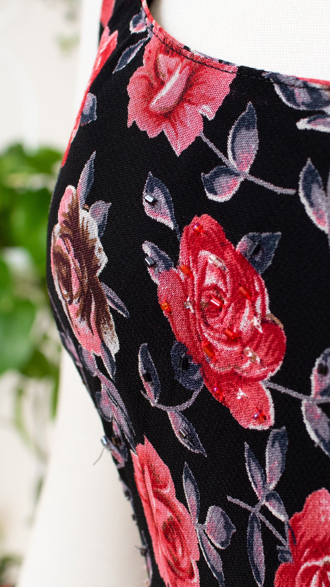 2000s Beaded Bias Cut Rose Print Maxi Dress | small/medium/large