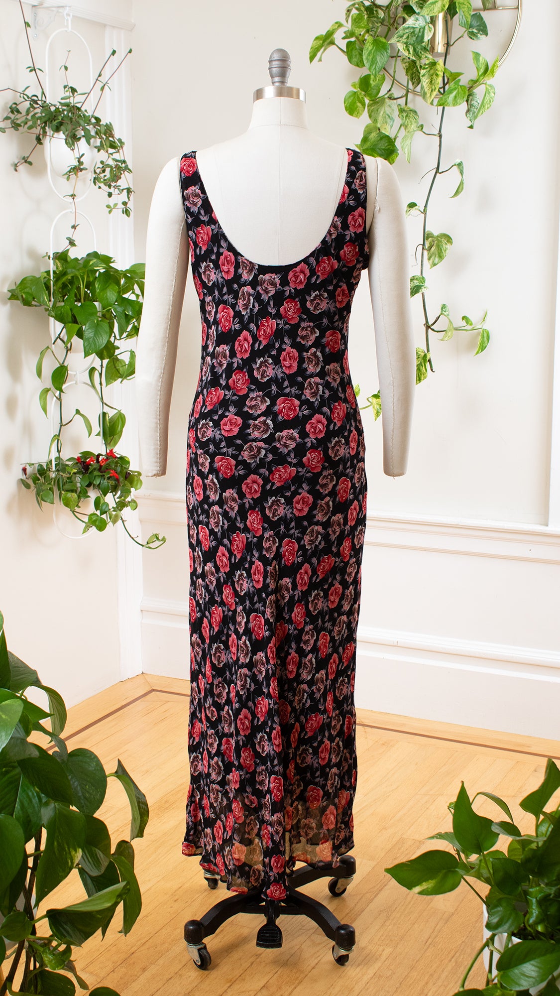 2000s Beaded Bias Cut Rose Print Maxi Dress | small/medium/large