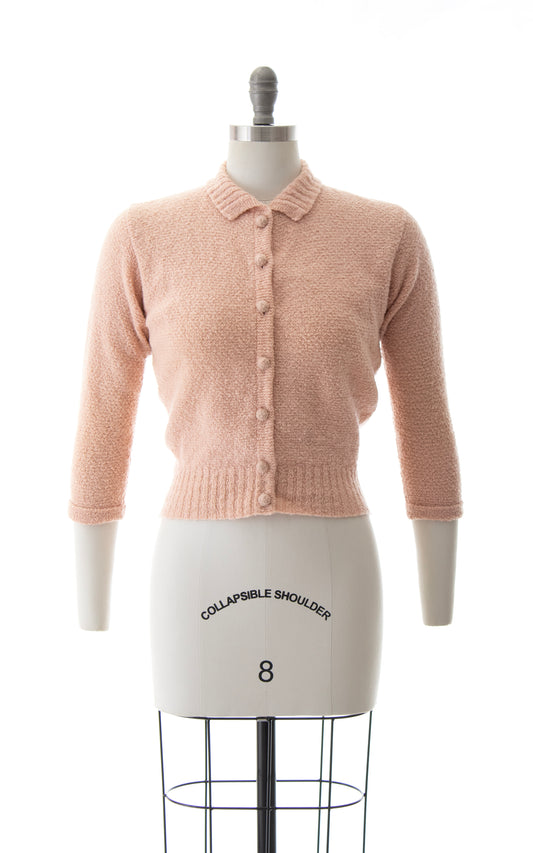 1940s 1950s Pink Knit Wool Cardigan | small/medium