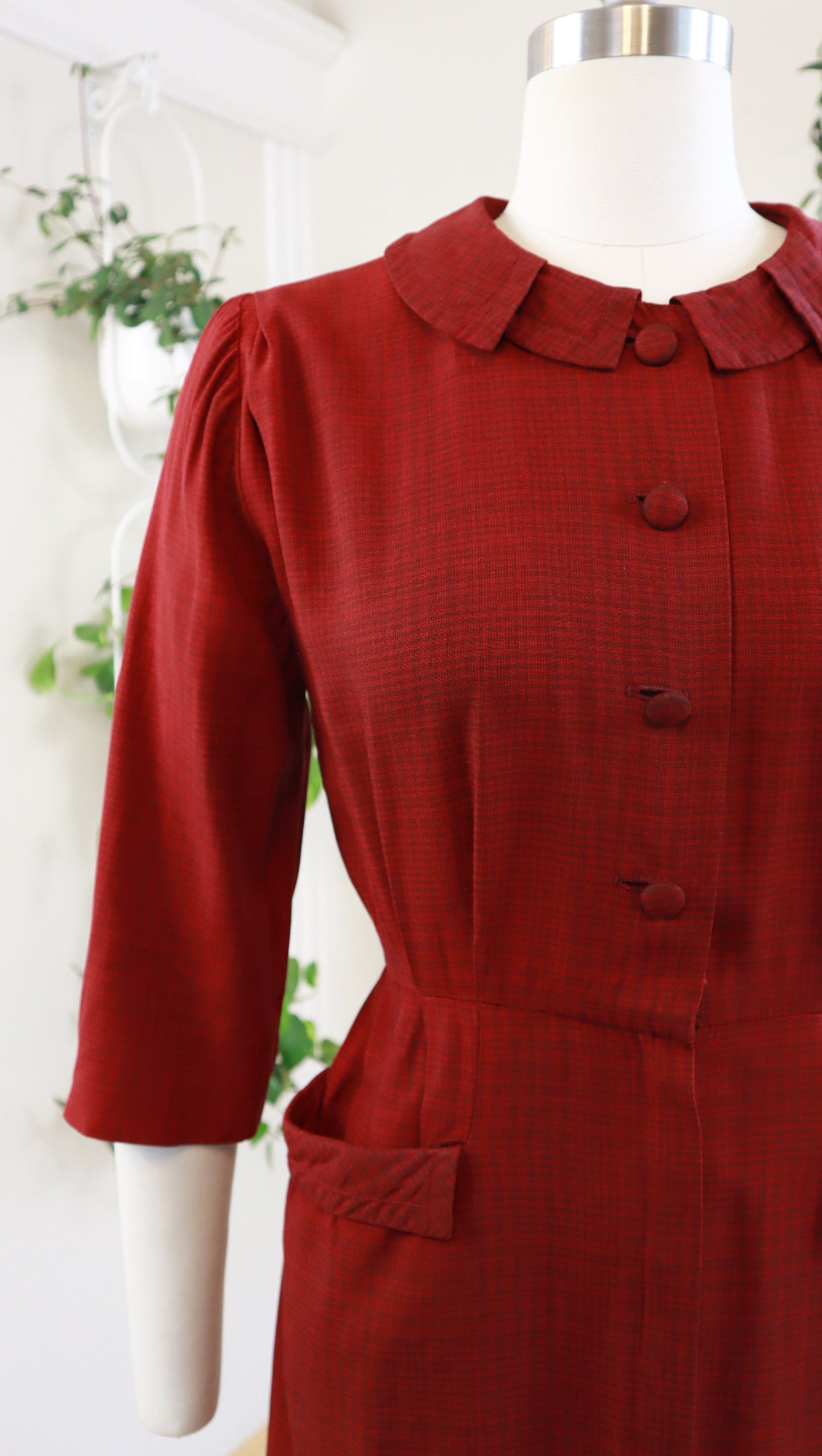 1950s Red Plaid Wiggle Dress | small
