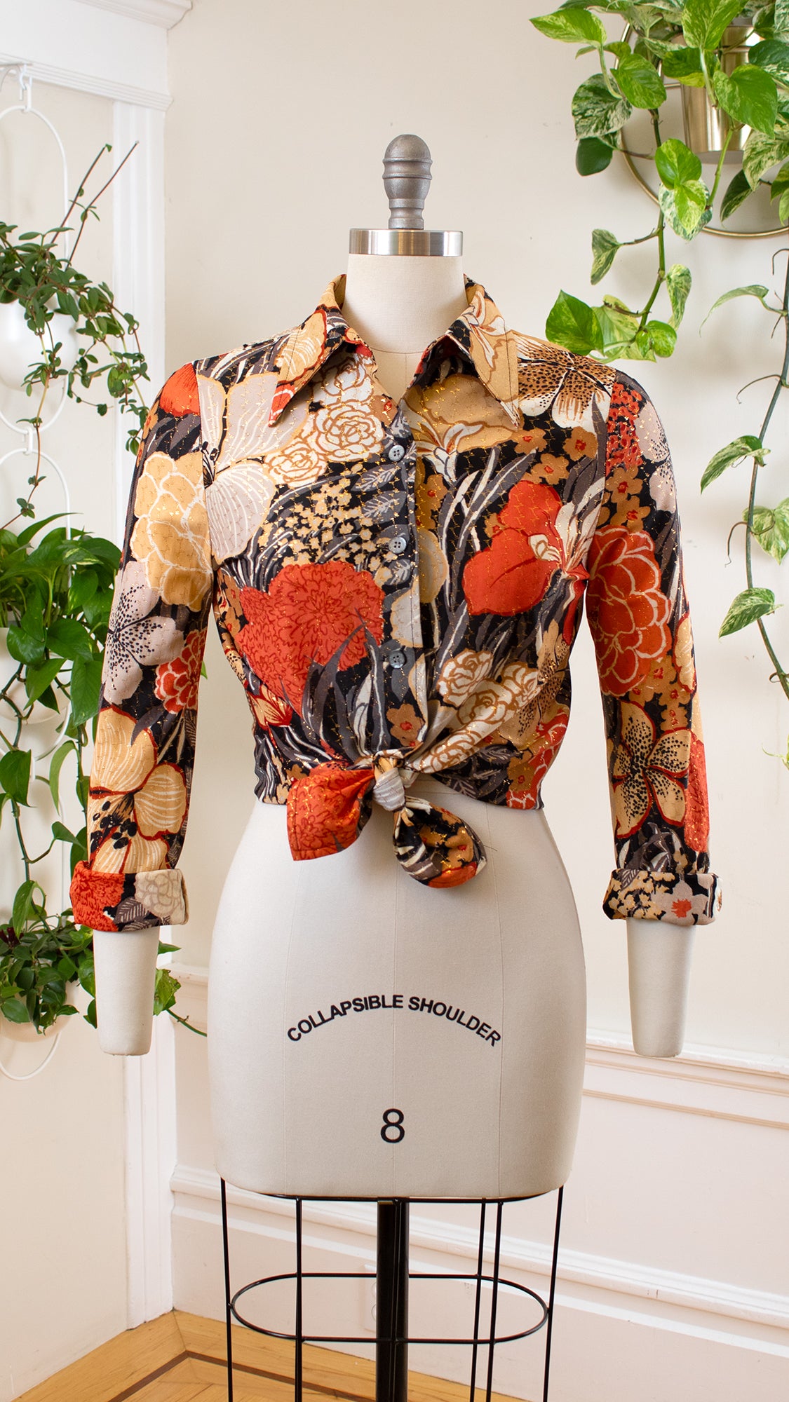 NEW ⭐️ 1970s Metallic Floral Blouse | small