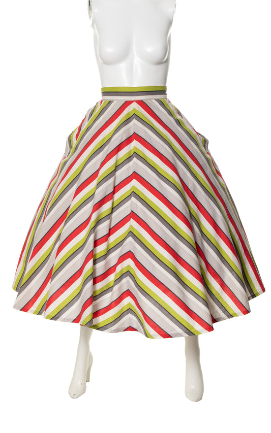 1950s Striped Cotton Skirt with Pockets | medium