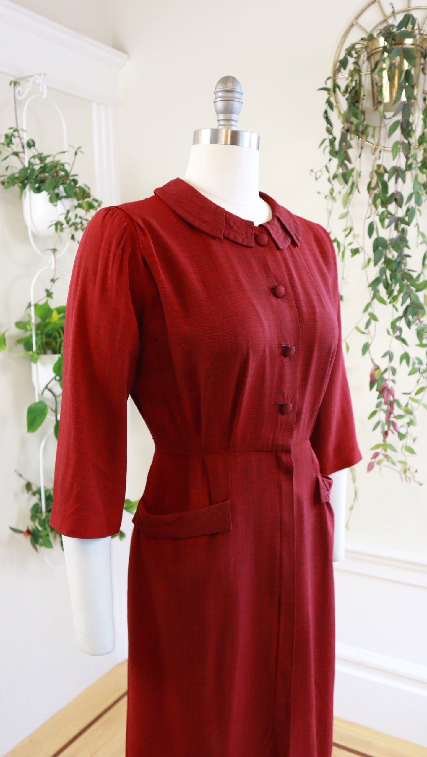 1950s Red Plaid Wiggle Dress | small