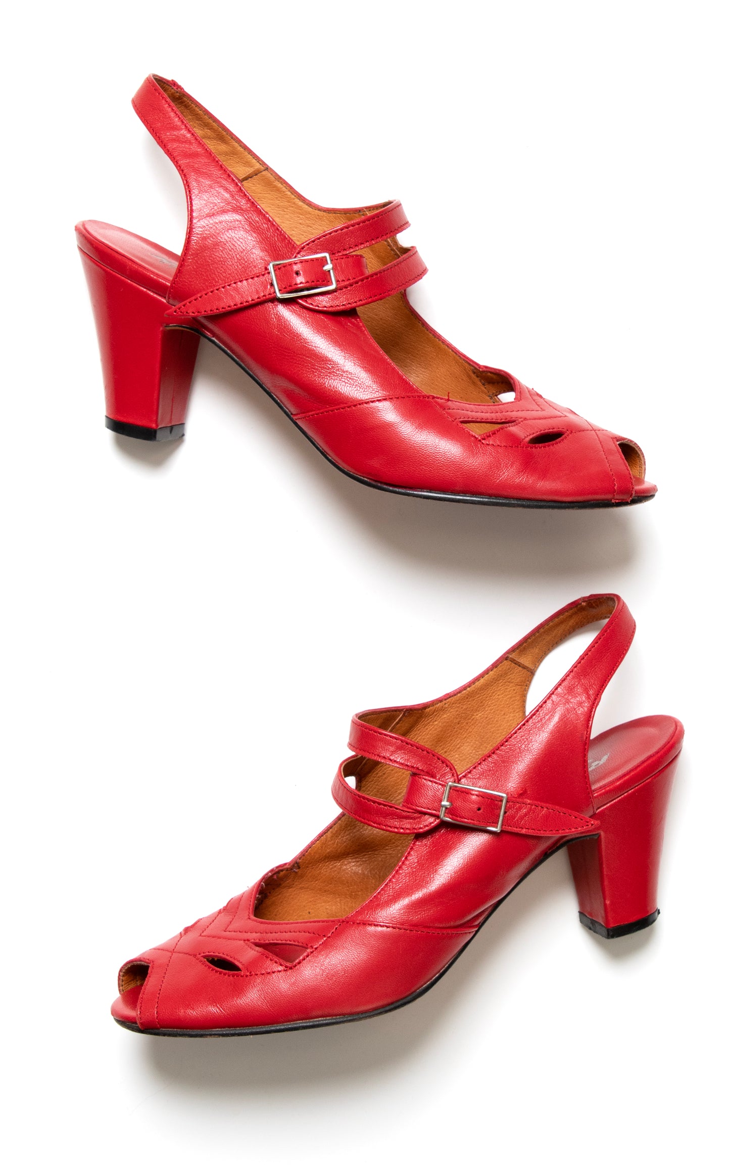 Modern RE-MIX Red Leather "Anita" Heels | size US 6.5