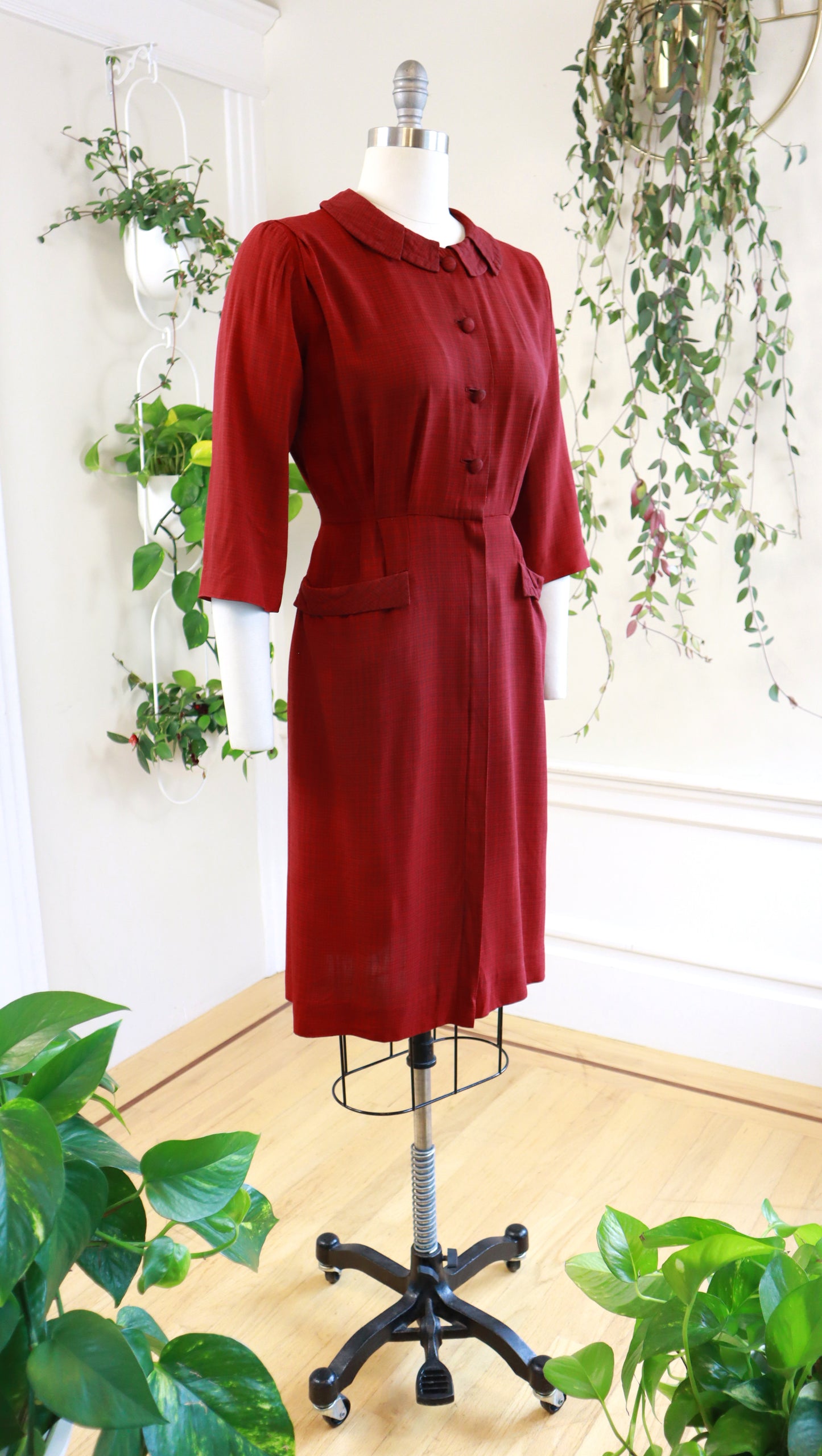 1950s Red Plaid Wiggle Dress | small