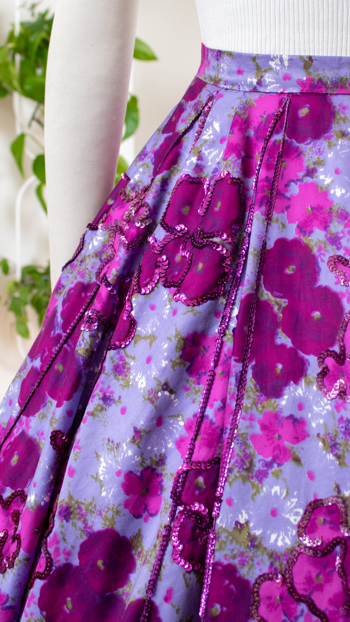 1950s Sequin Floral Cotton Circle Skirt | small