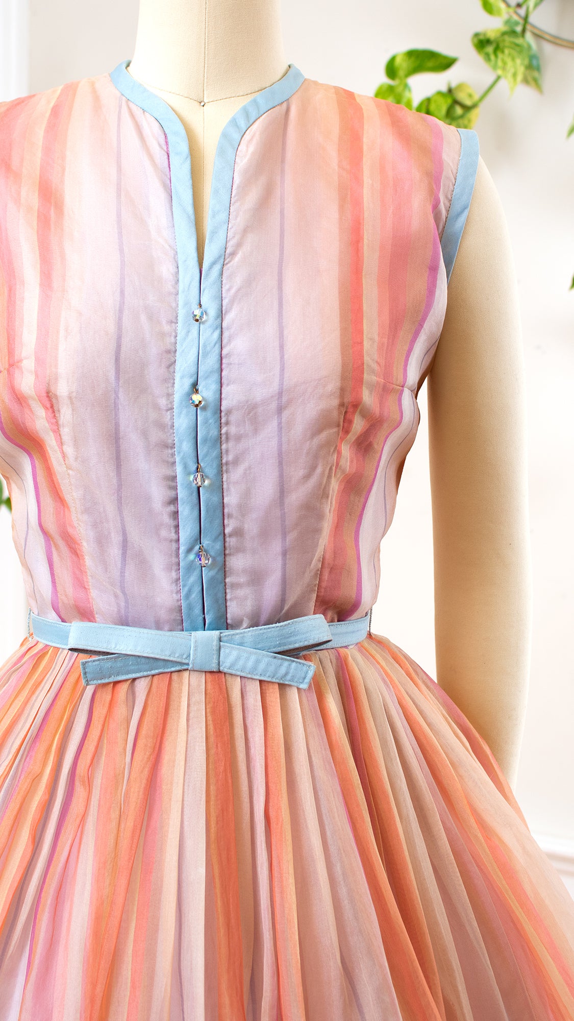 1950s Pastel Striped Organdy Dress | x-small