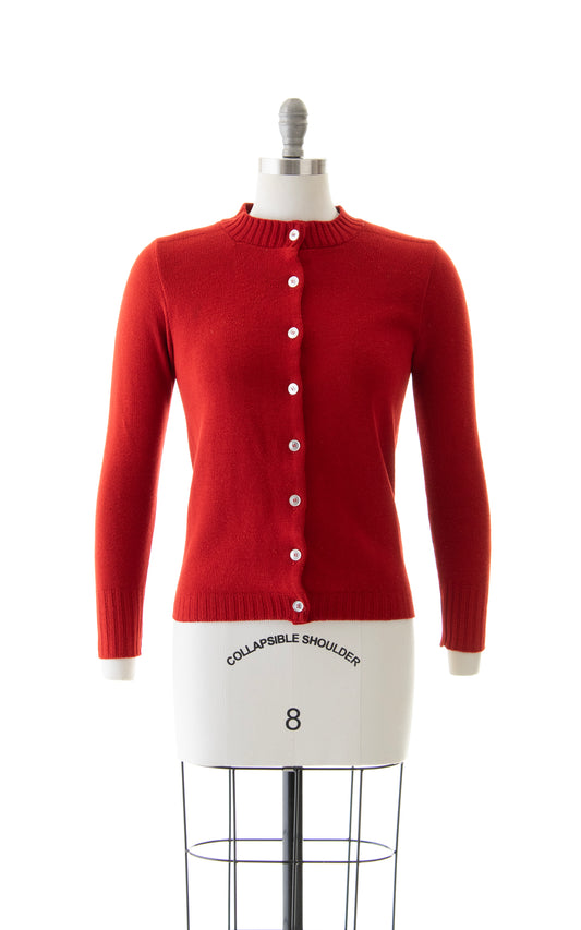 1970s Red Wool Knit Cardigan | small