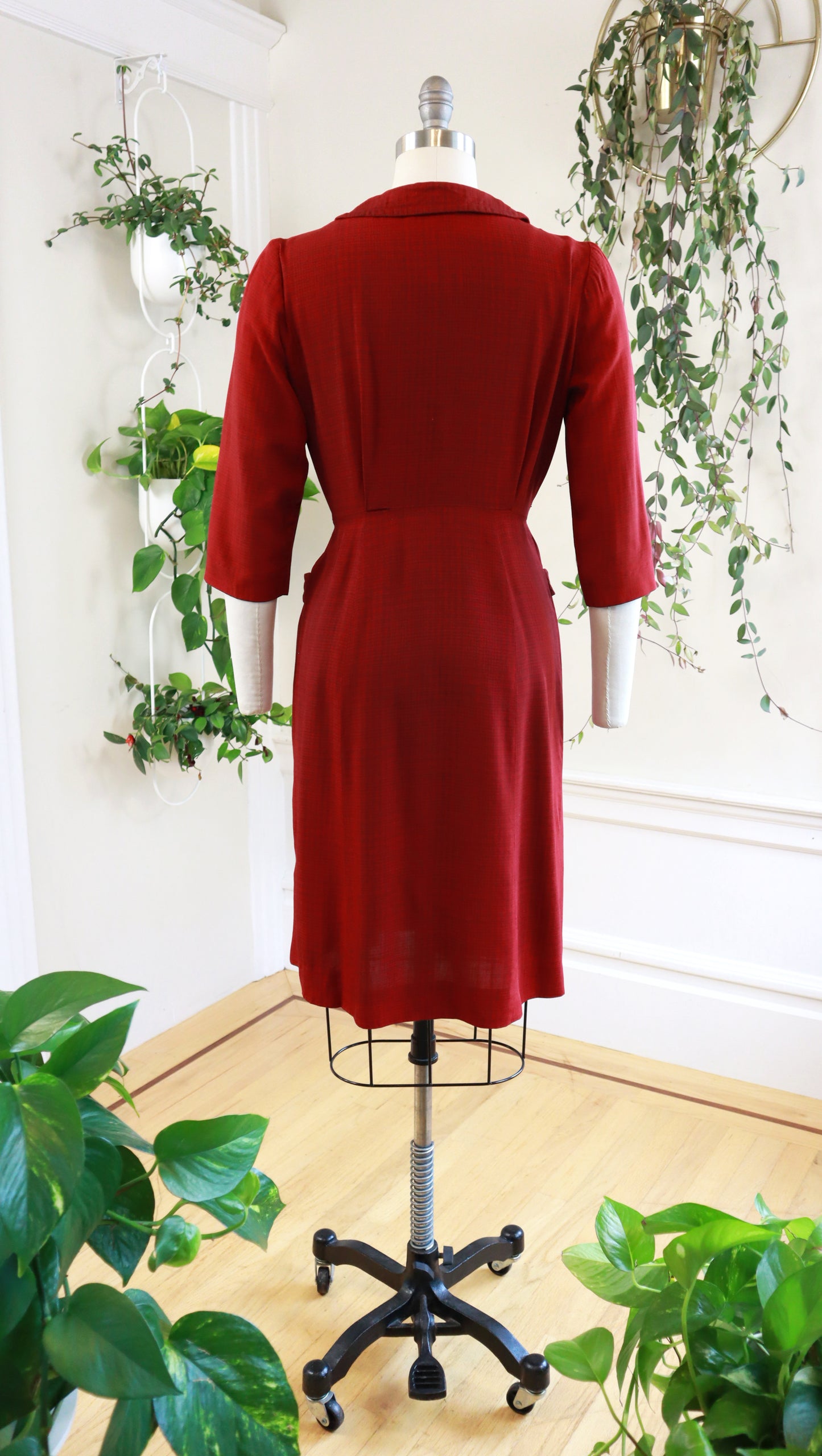 1950s Red Plaid Wiggle Dress | small