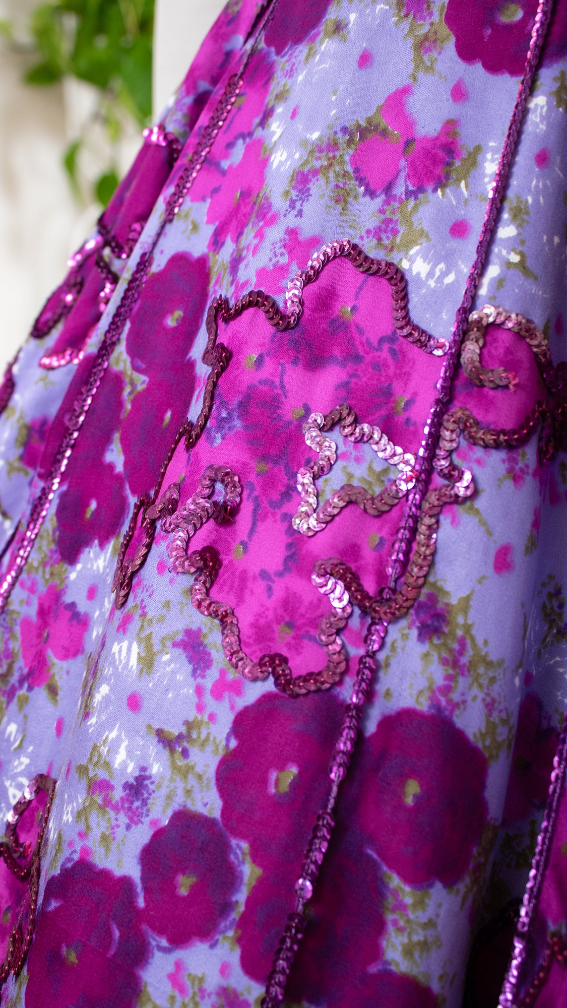 1950s Sequin Floral Cotton Circle Skirt | small