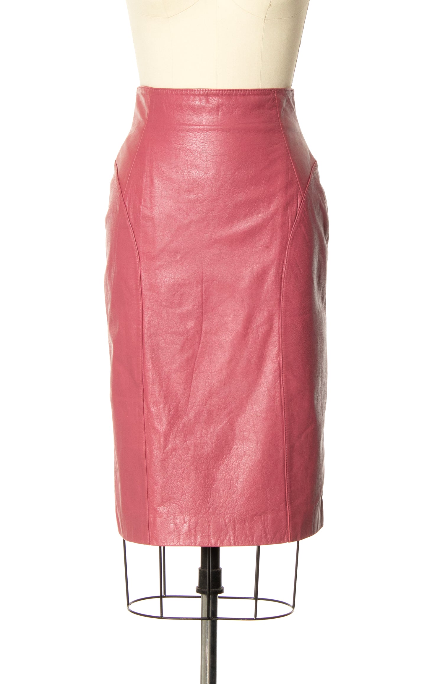 1980s Pink Leather Pencil Skirt | small