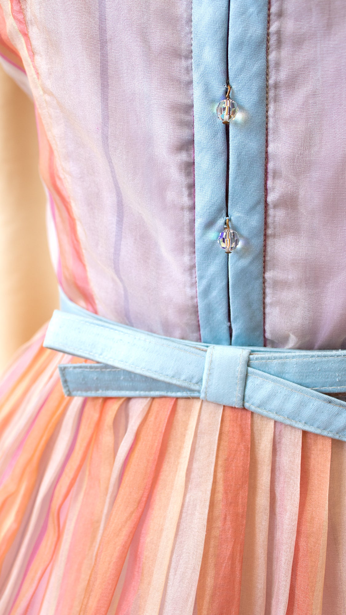 1950s Pastel Striped Organdy Dress | x-small