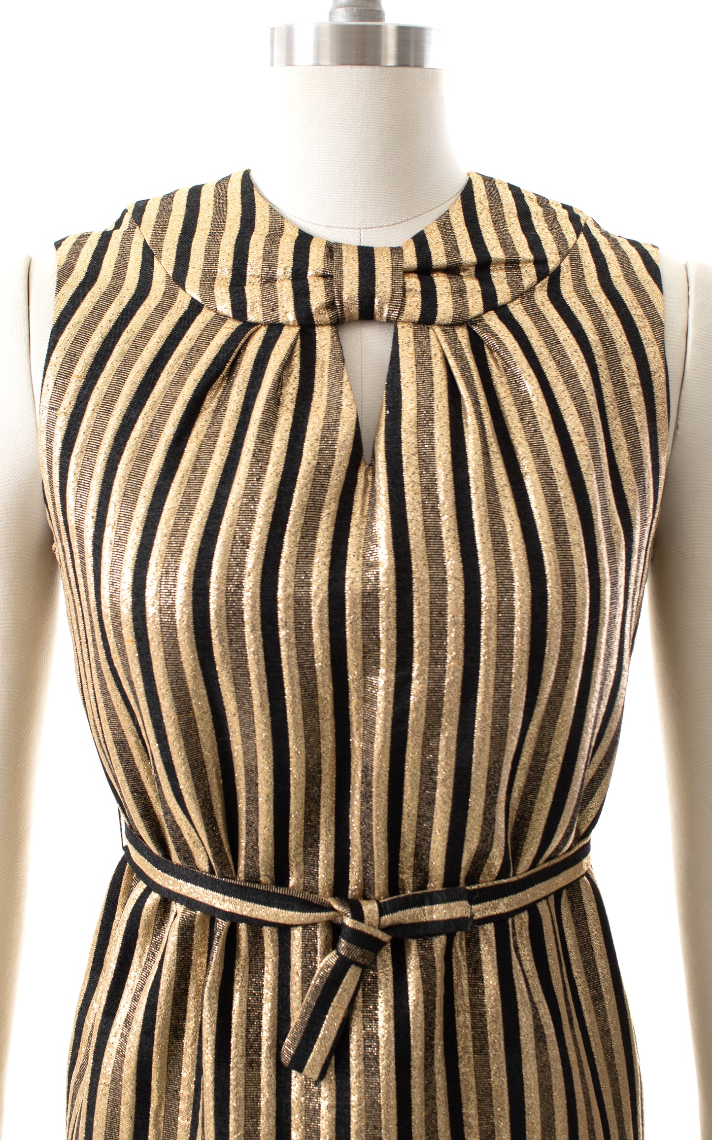NEW ARRIVAL || 1960s Metallic Gold Striped Shift Dress | small