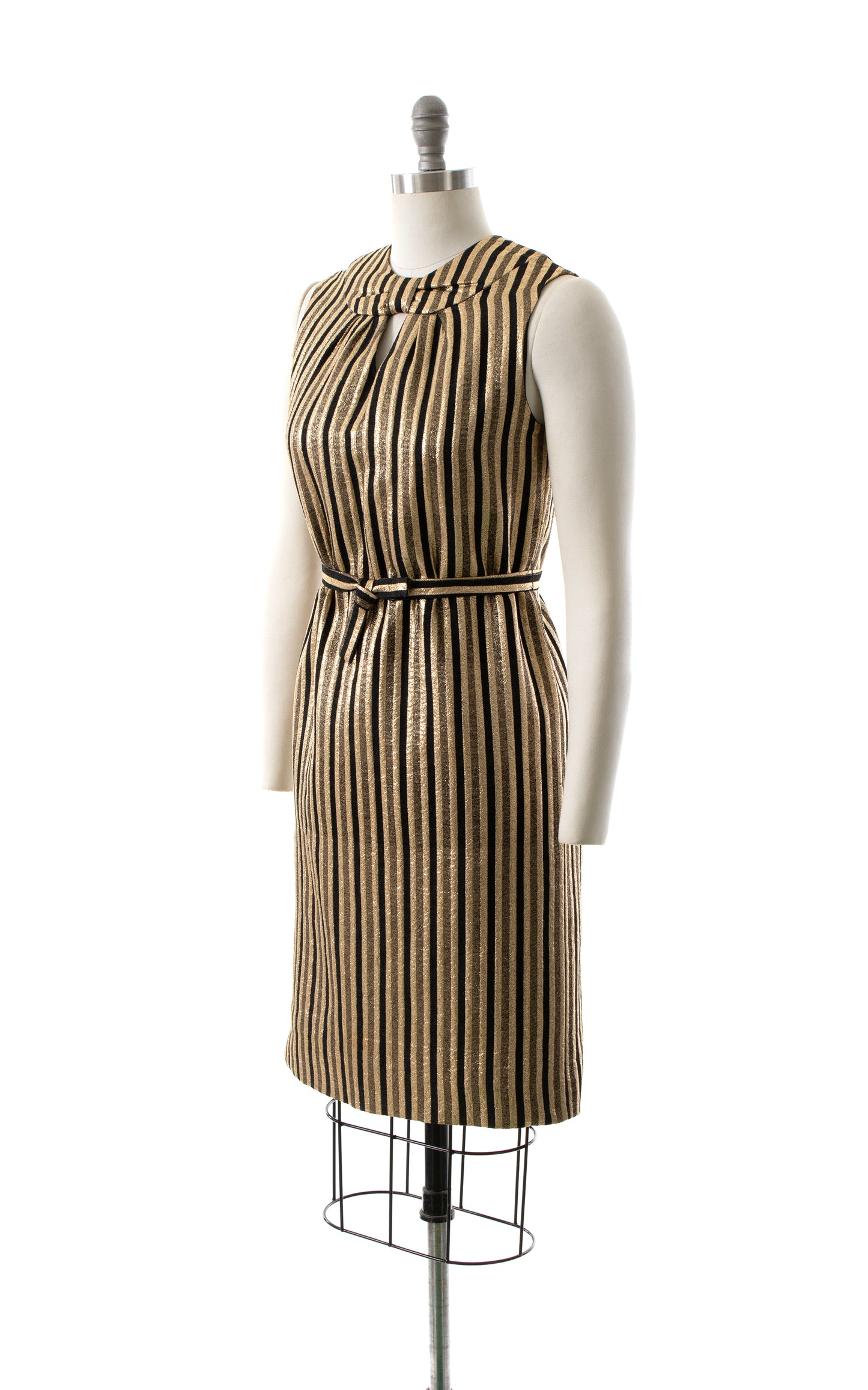 NEW ARRIVAL || 1960s Metallic Gold Striped Shift Dress | small