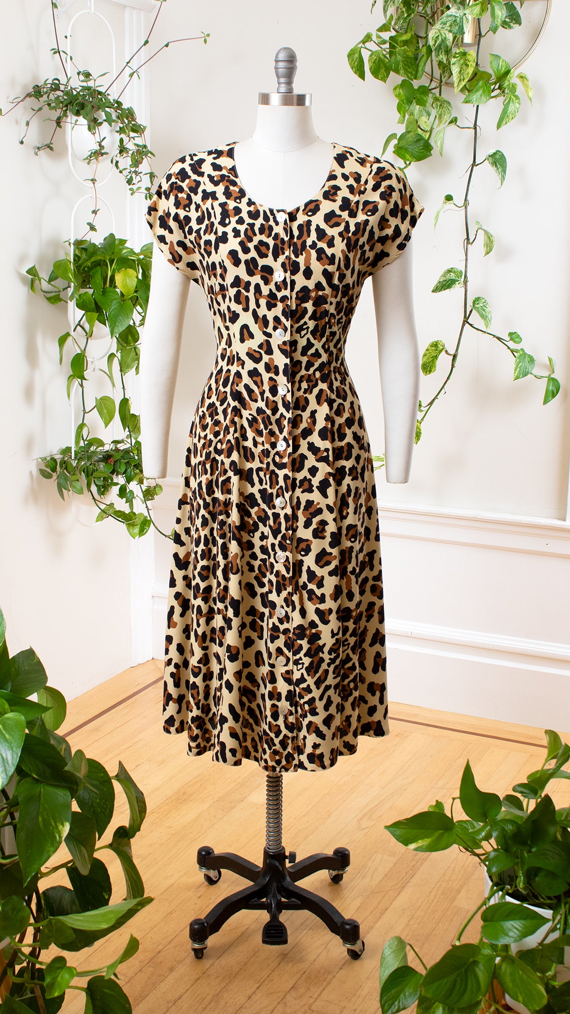 1990s Leopard Print Shirt Dress
