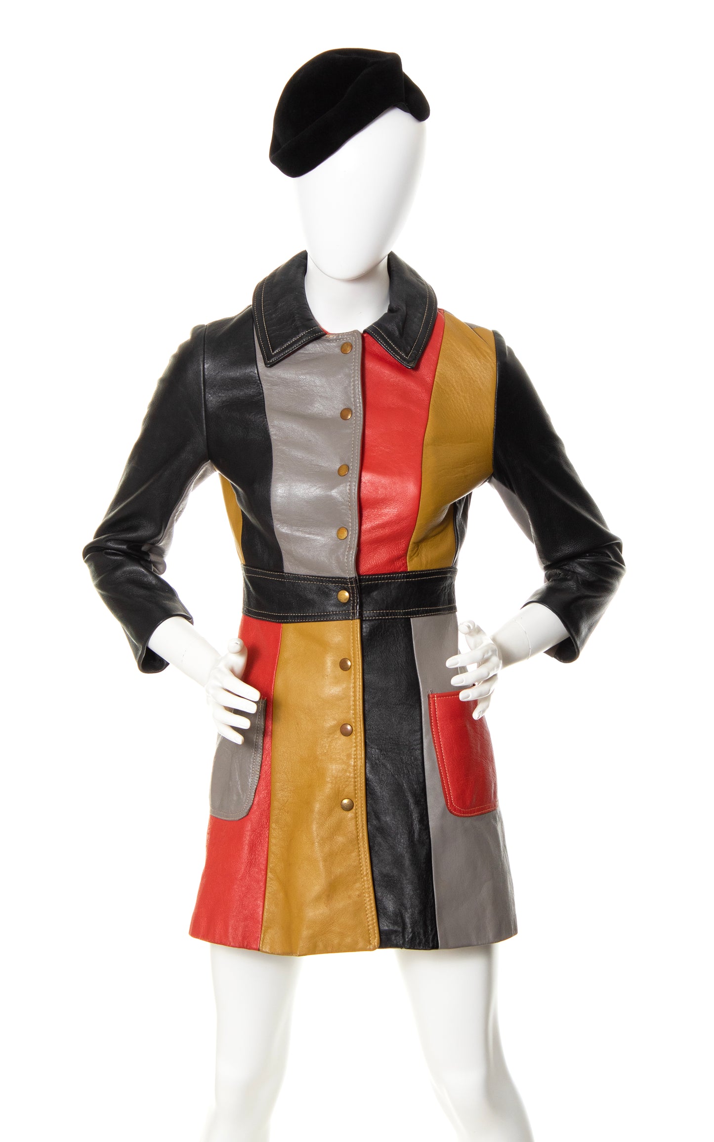 1960s 1970s Color Block Leather Coat | x-small/small
