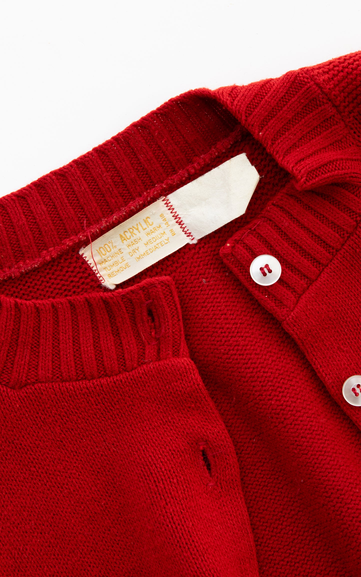 1970s Red Wool Knit Cardigan | small