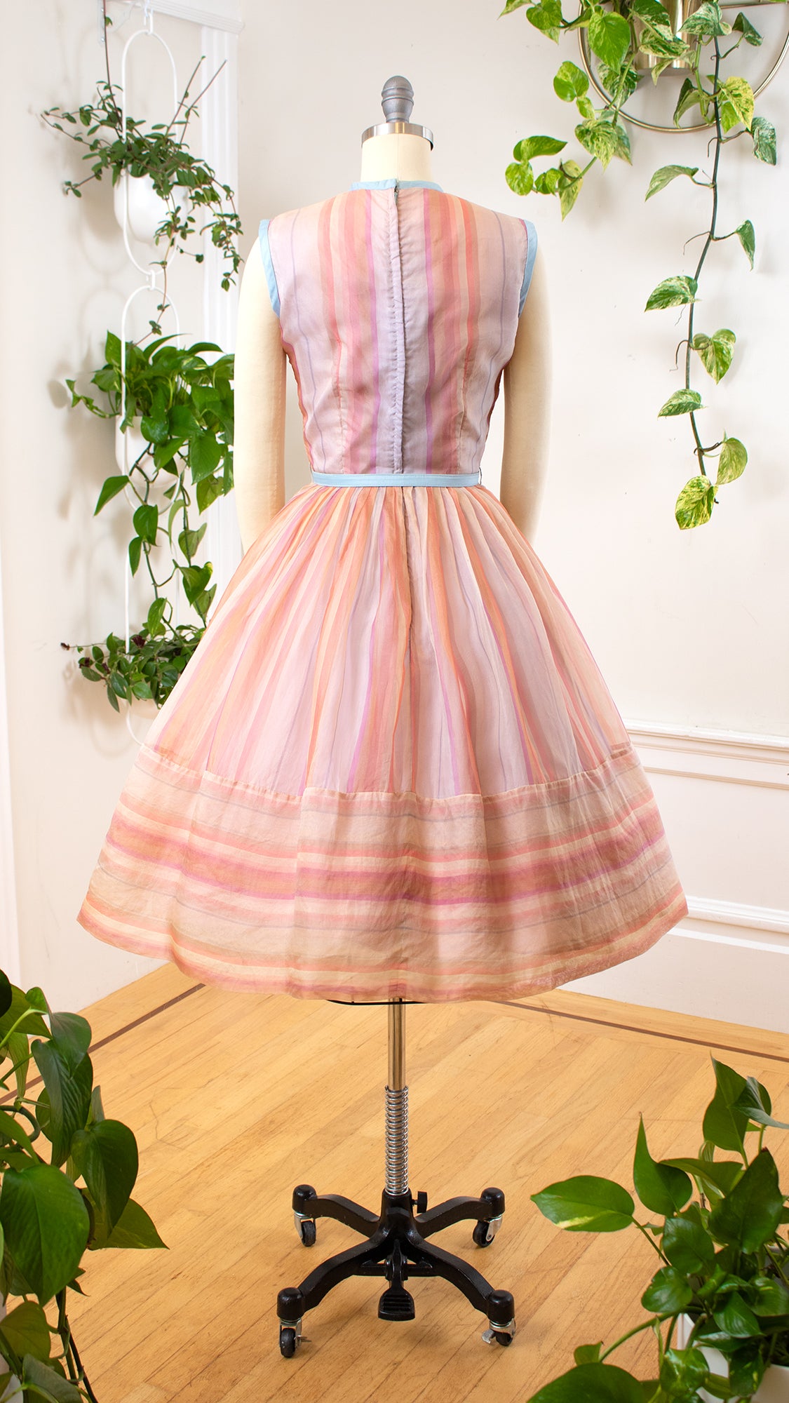 1950s Pastel Striped Organdy Dress | x-small