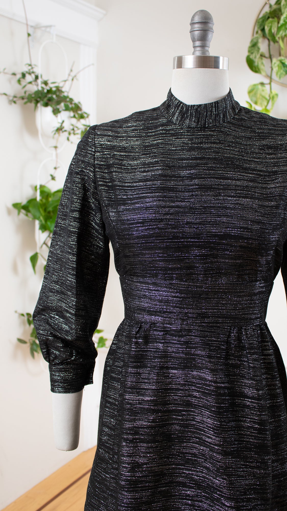 1960s Metallic Silver & Black Mini Party Dress | medium