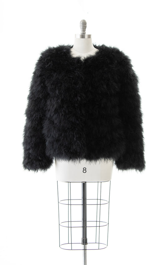 Modern 1970s Style BCBGMAXAZRIA Ostrich Feather Jacket | large