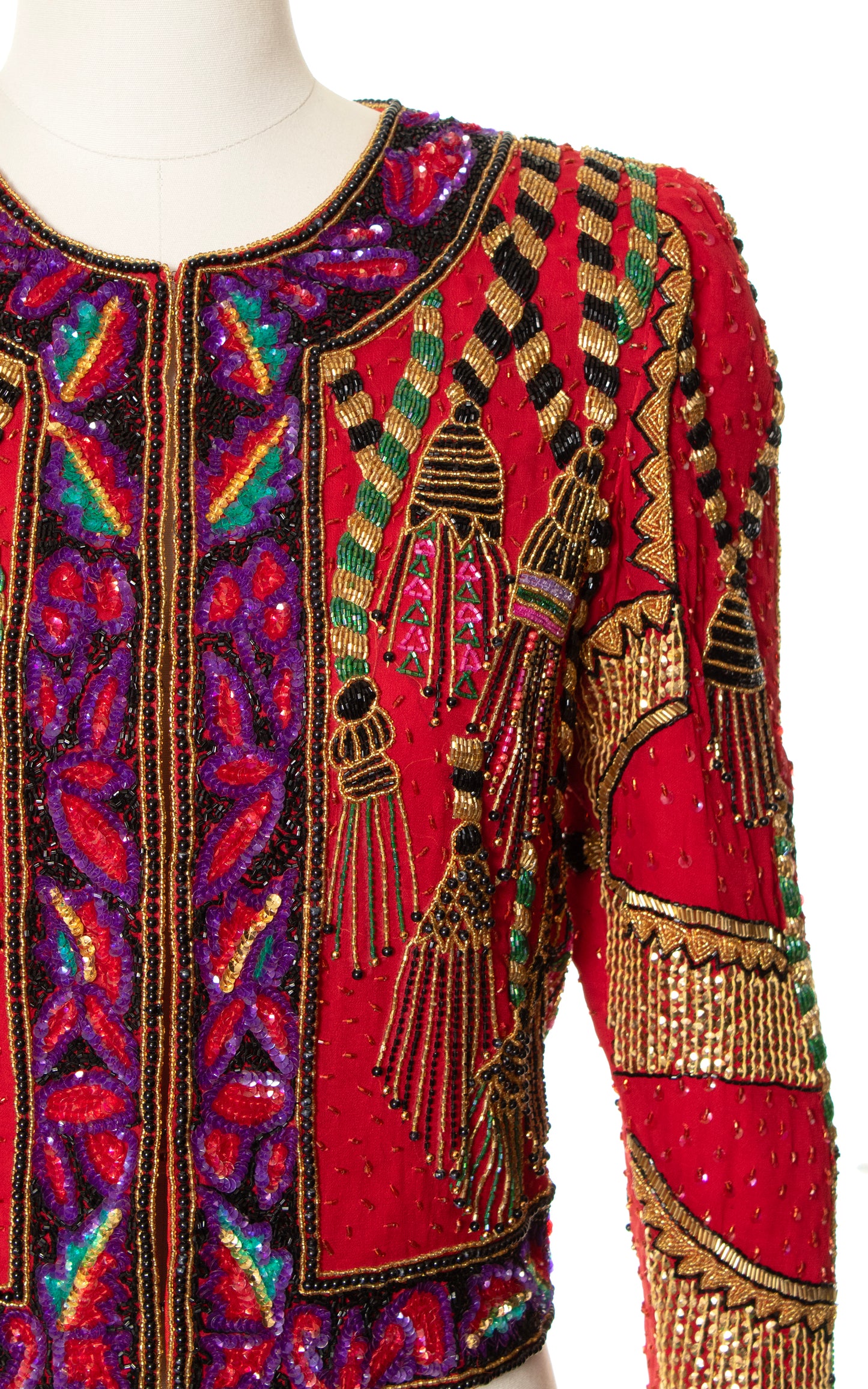 1980s Tassel Beaded Silk Jacket | small