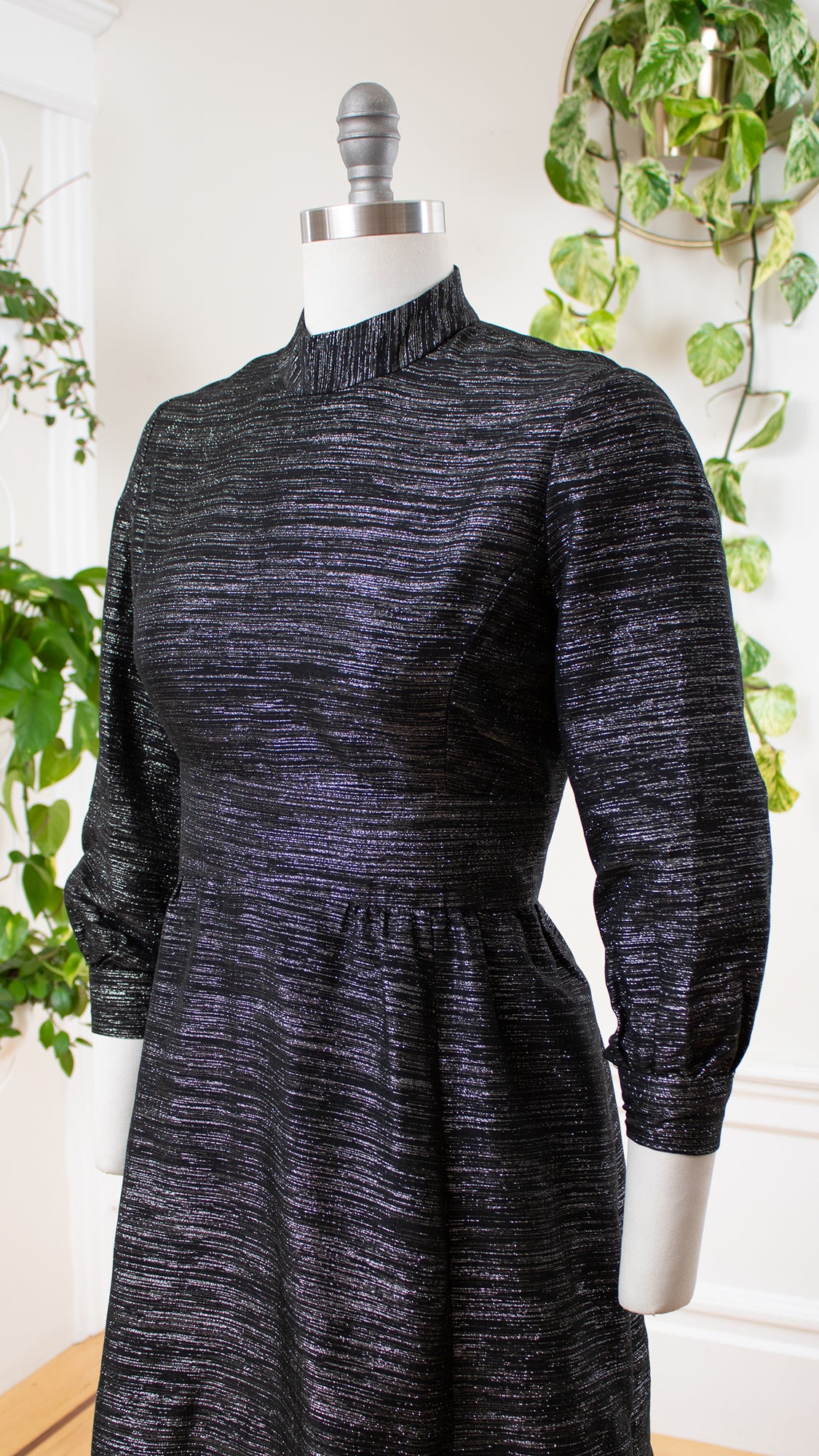 1960s Metallic Silver & Black Mini Party Dress | medium