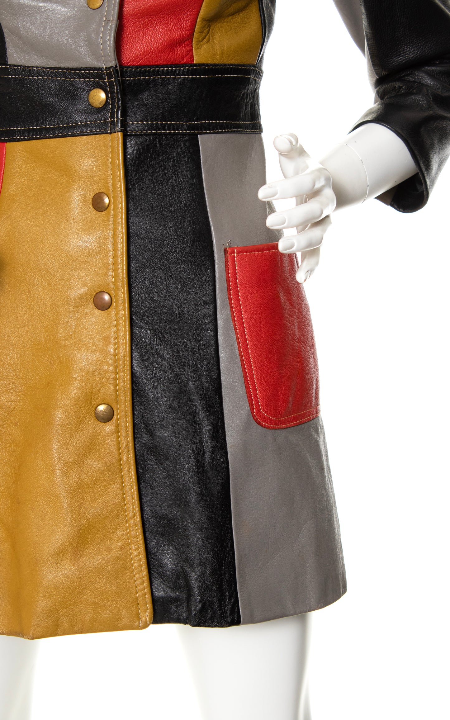 1960s 1970s Color Block Leather Coat | x-small/small