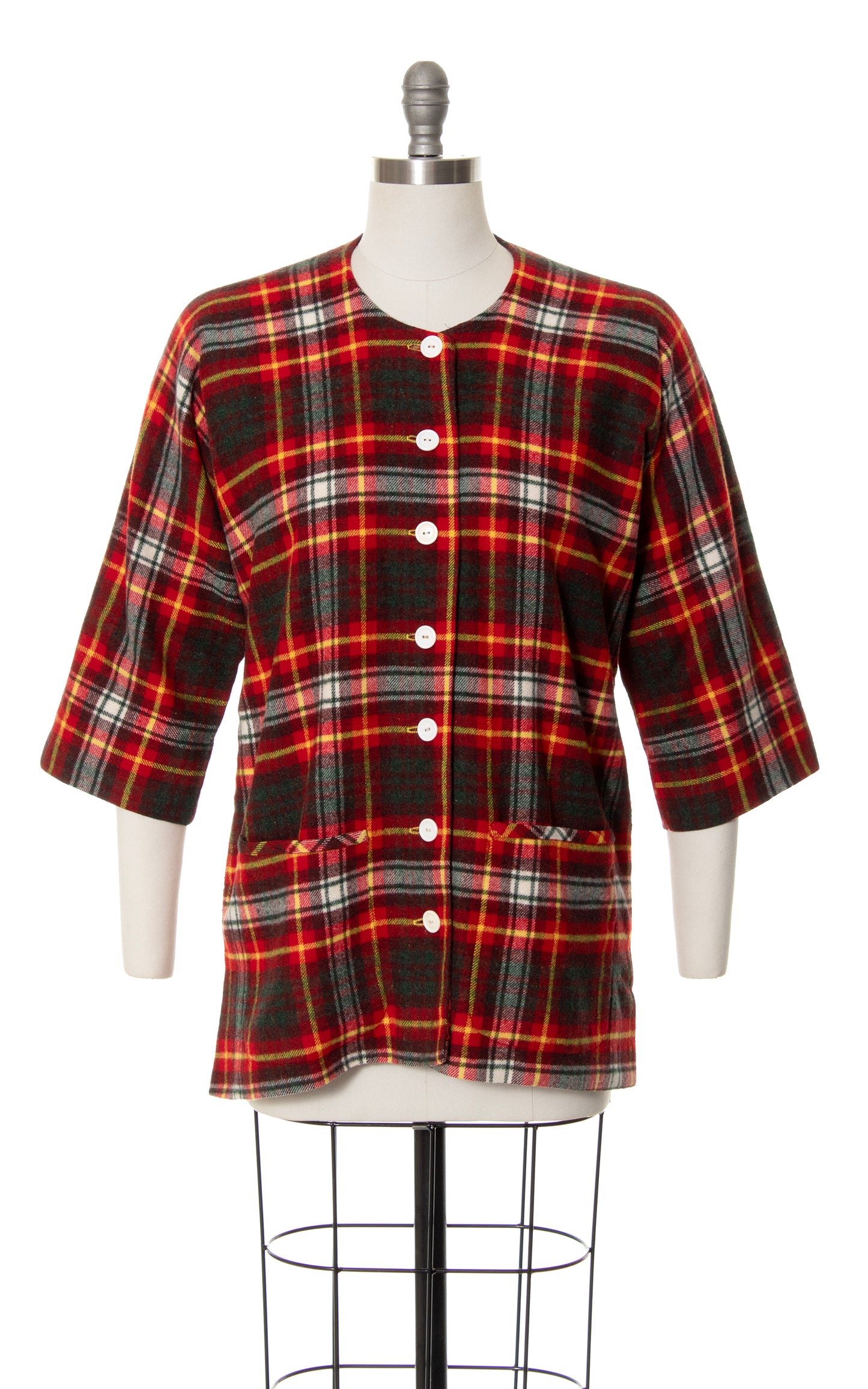 1960s 1970s Plaid Wool Coat | large