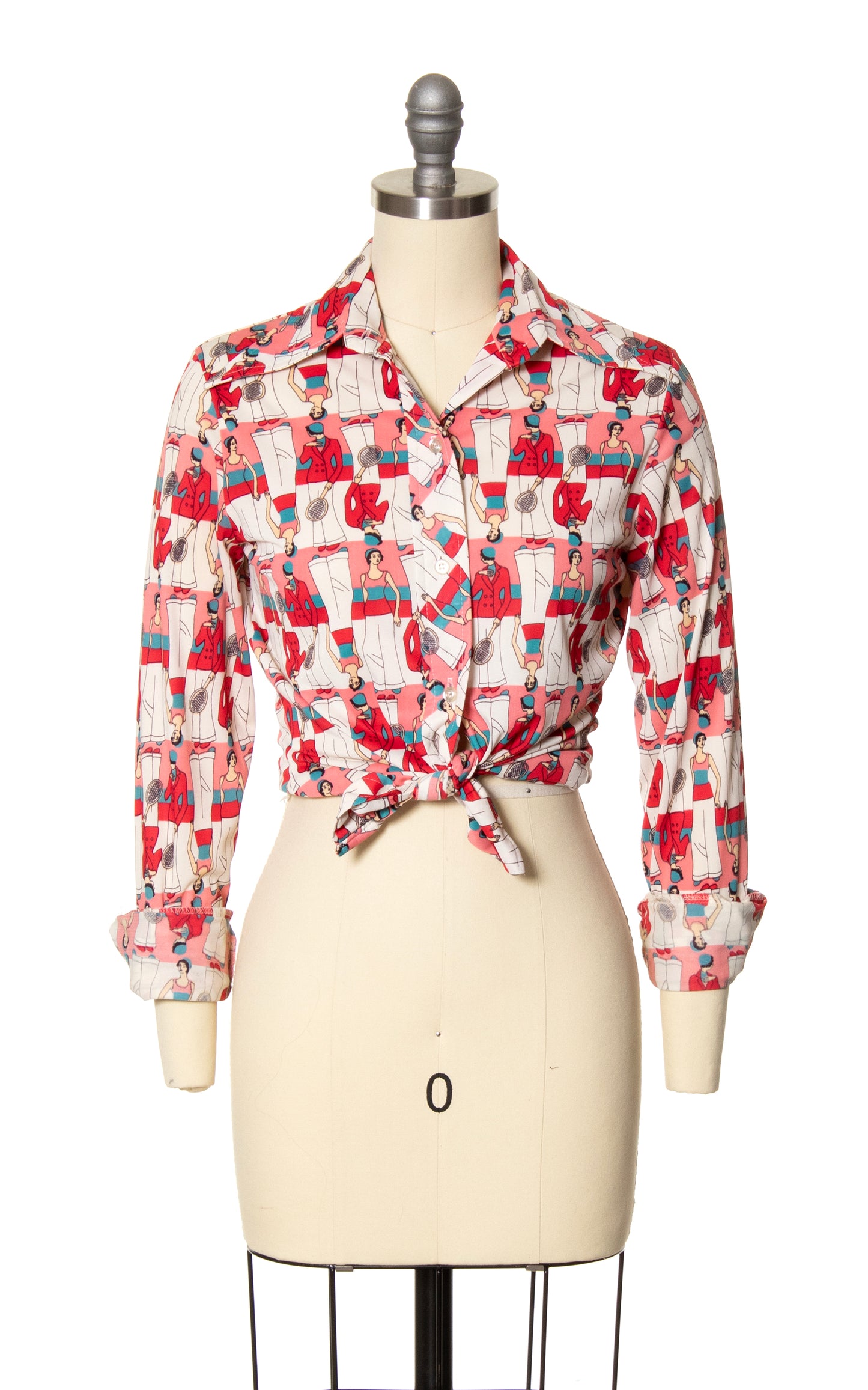 1970s Art Deco Badminton Ladies Novelty Print Blouse | x-small/small