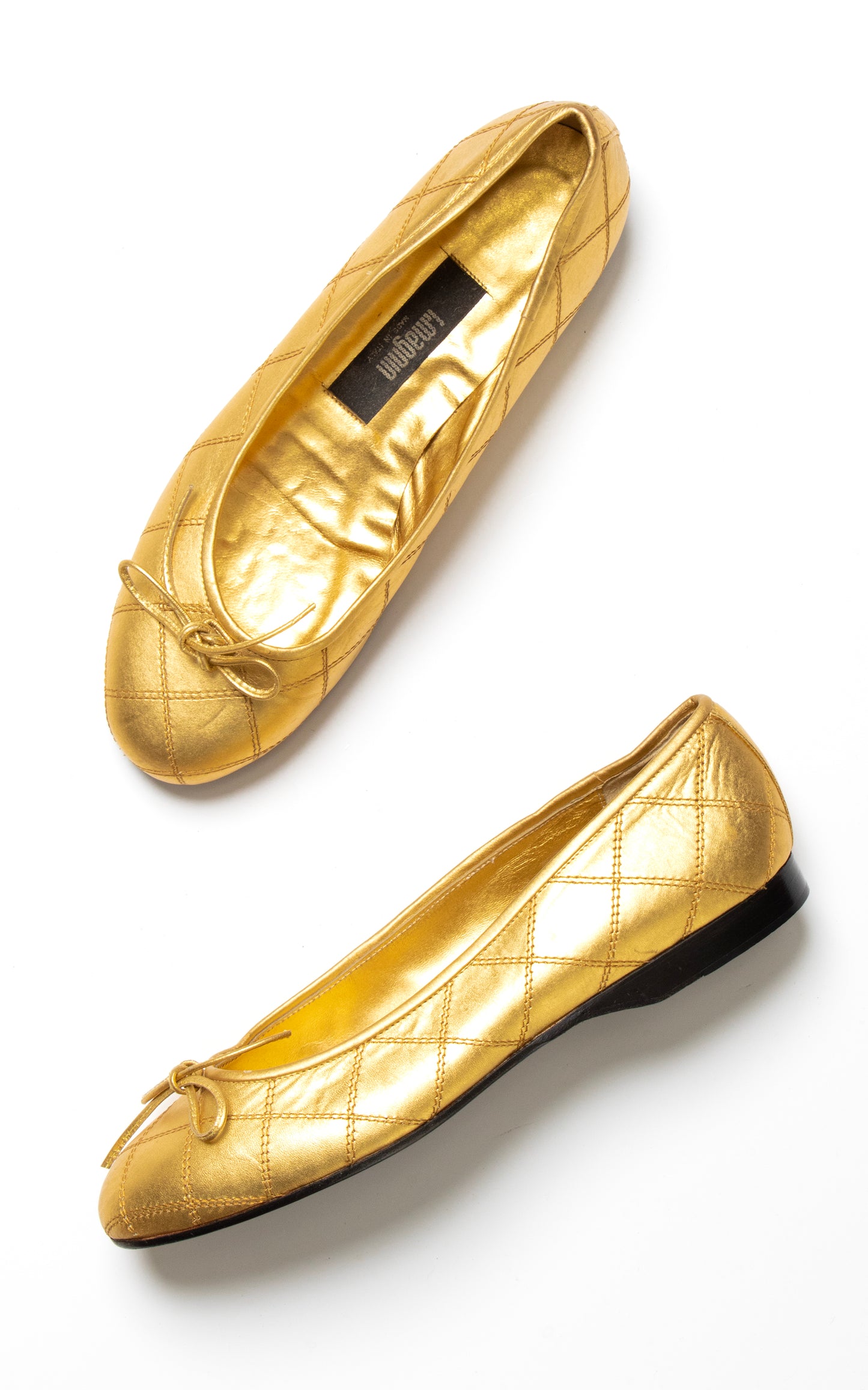 DEADSTOCK 1980s Gold Quilted Leather Ballet Flats | size US 6