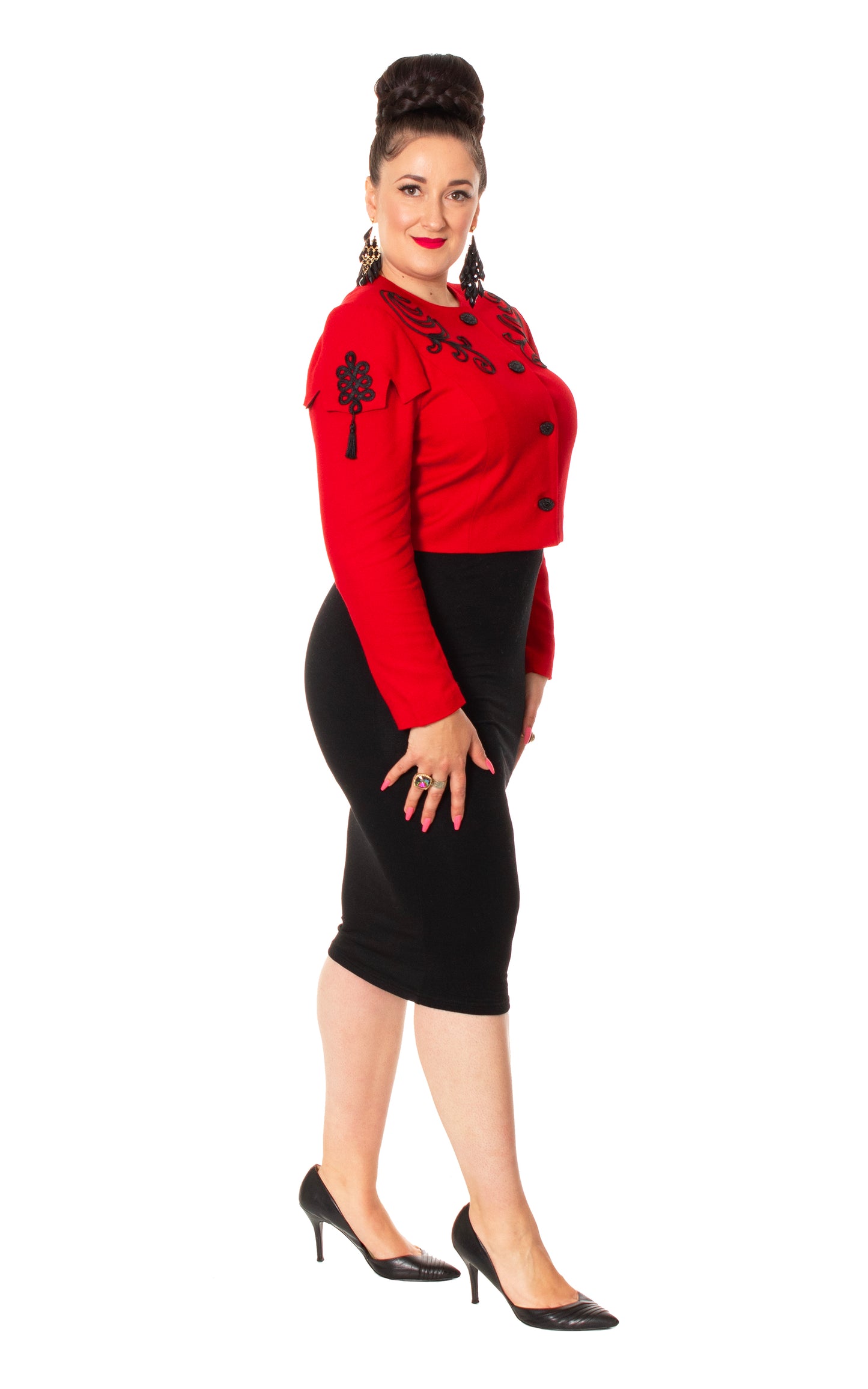 1980s Tassels Soutache Red Cropped Jacket | large