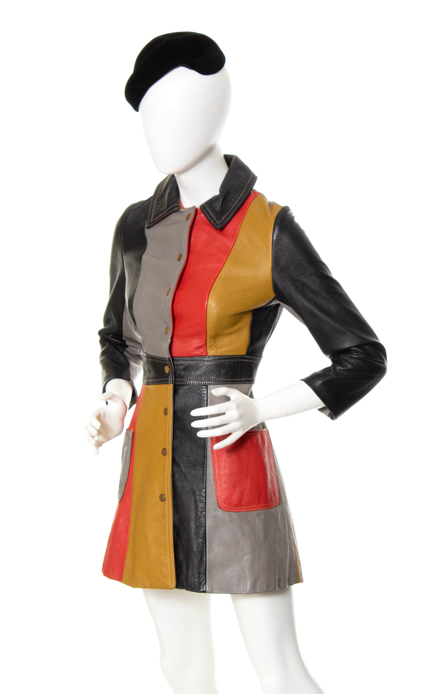1960s 1970s Color Block Leather Coat | x-small/small