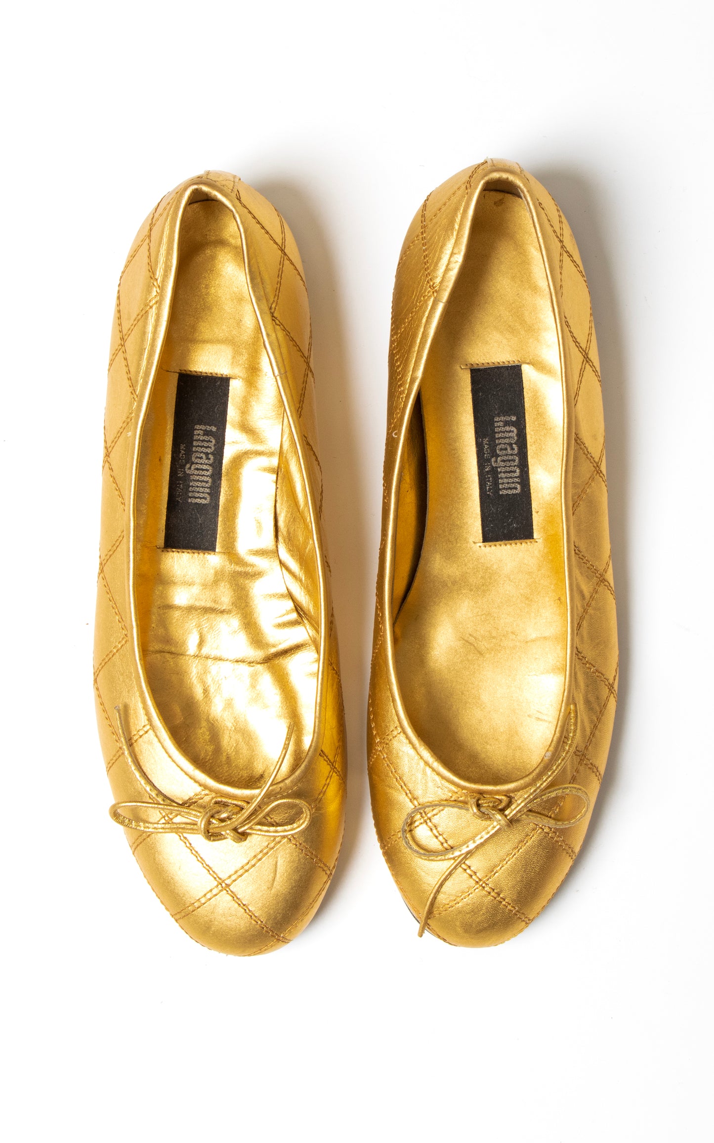 DEADSTOCK 1980s Gold Quilted Leather Ballet Flats | size US 6