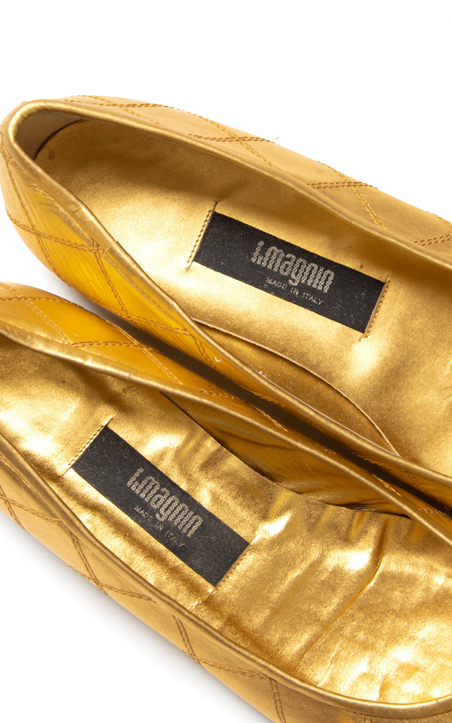 DEADSTOCK 1980s Gold Quilted Leather Ballet Flats | size US 6