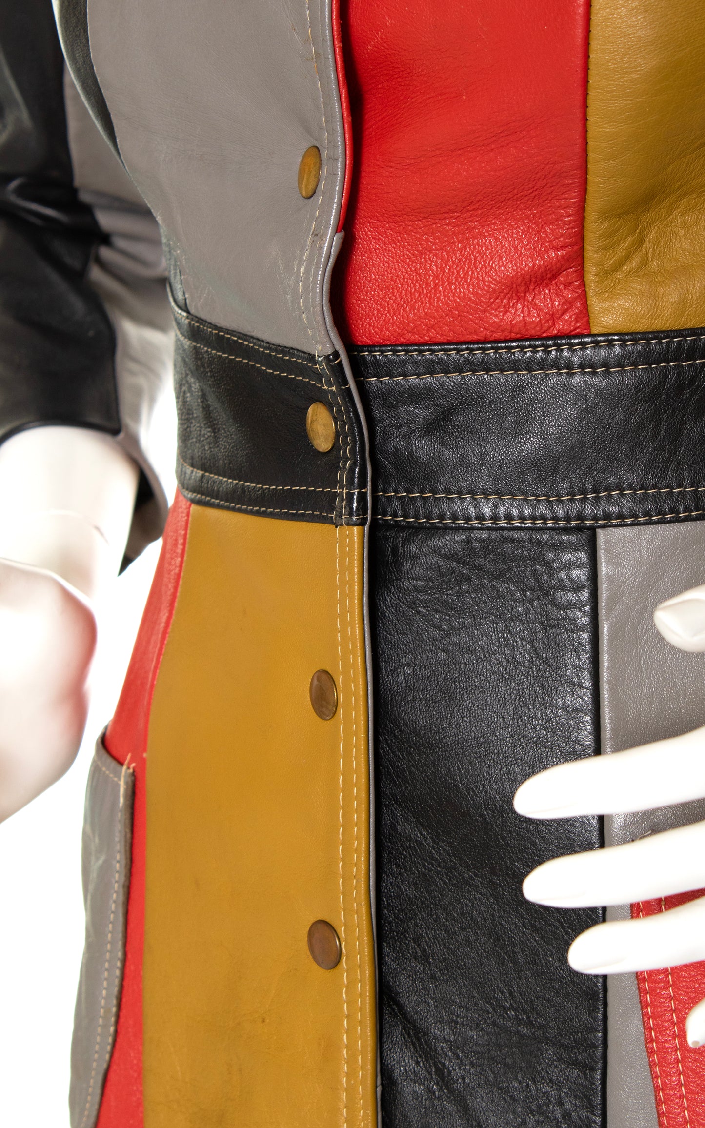 1960s 1970s Color Block Leather Coat | x-small/small