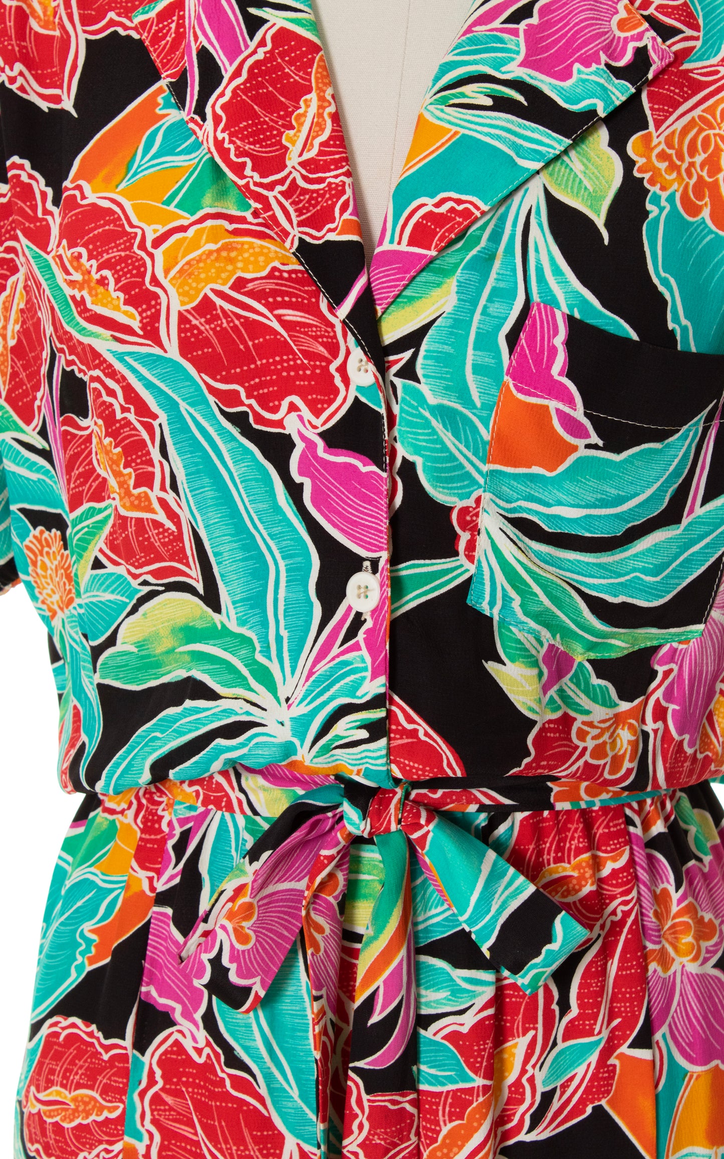 1980s CAROLE LITTLE Floral Rayon Shirtwaist Dress | x-small/small