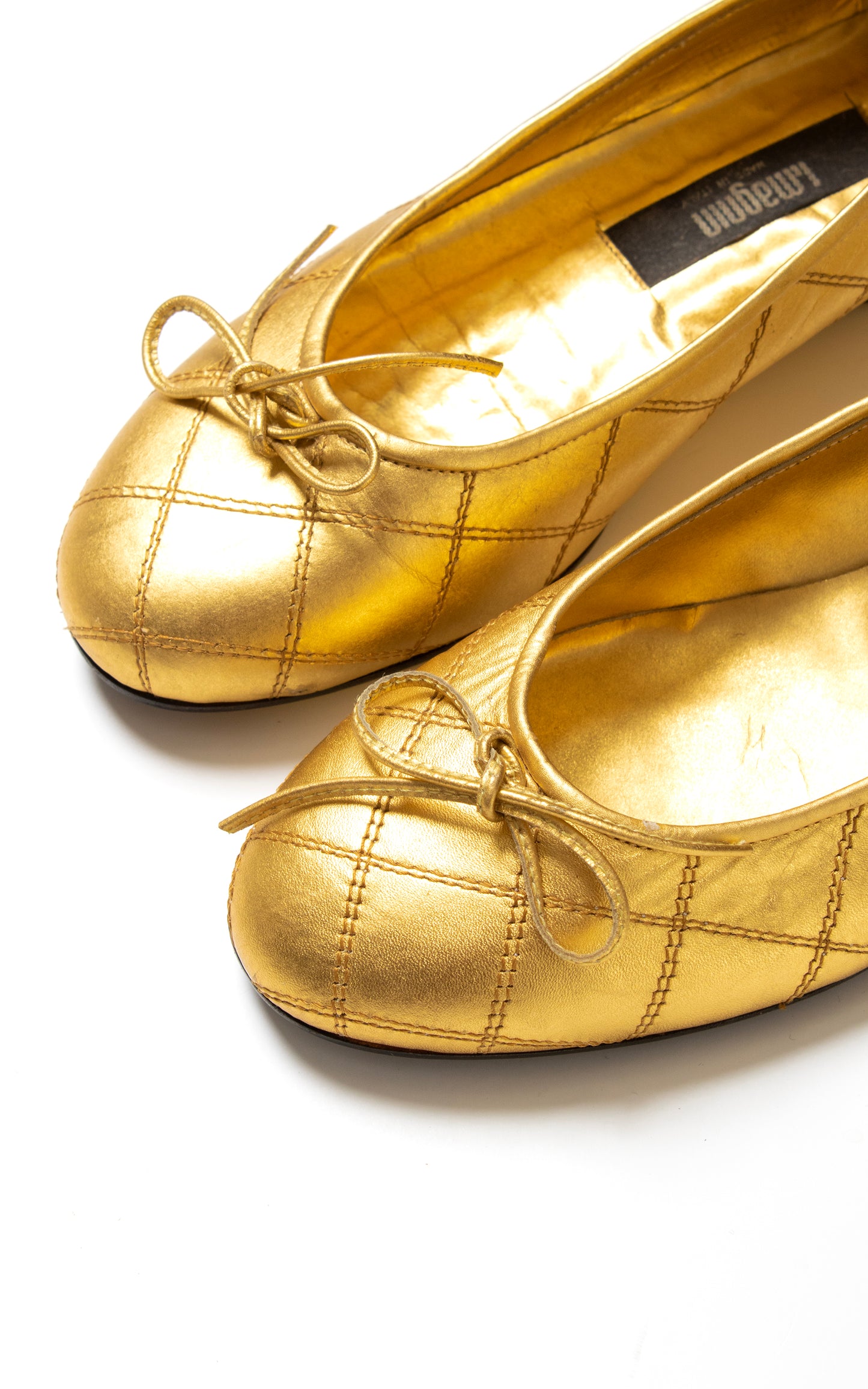 DEADSTOCK 1980s Gold Quilted Leather Ballet Flats | size US 6