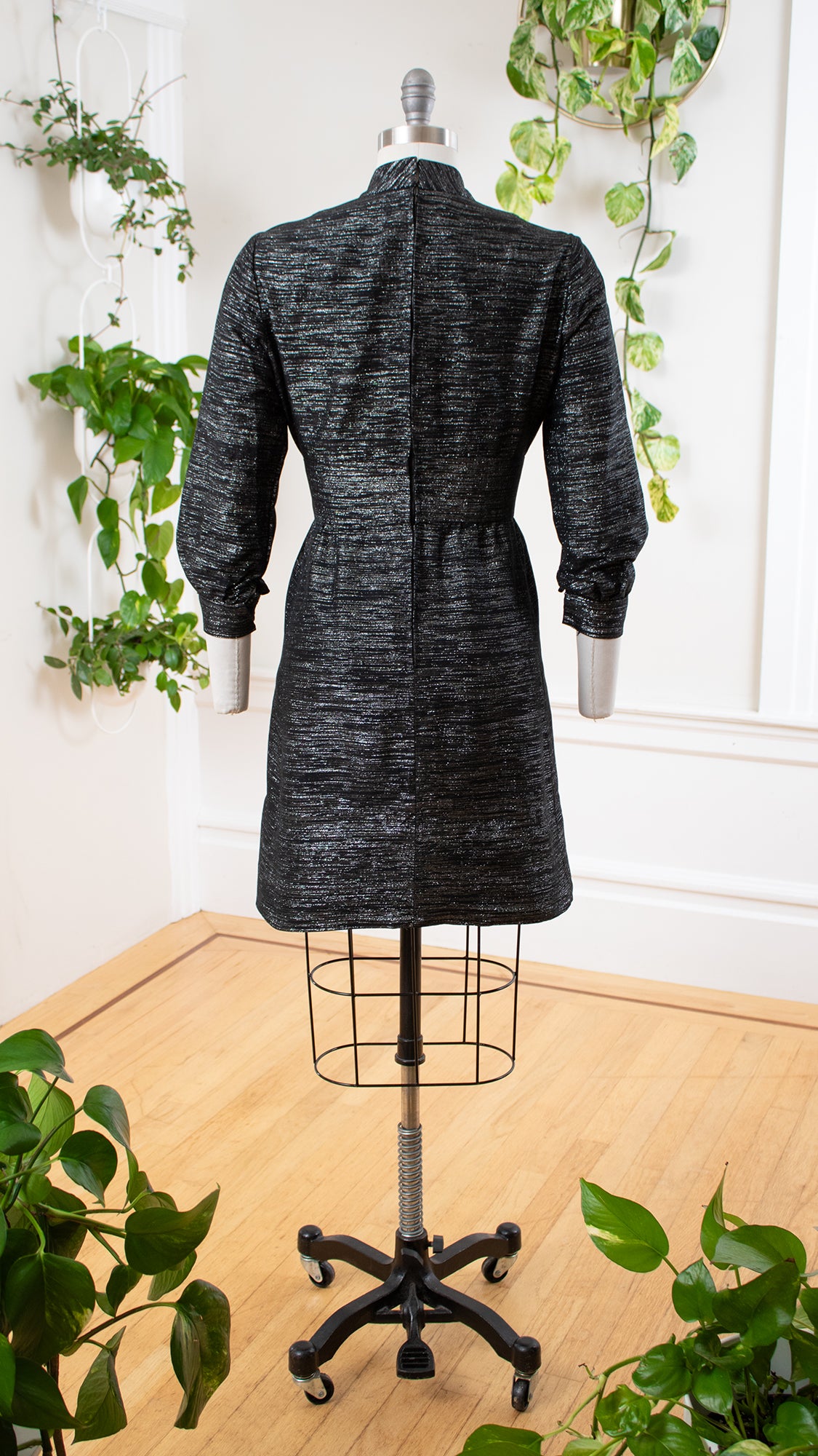 1960s Metallic Silver & Black Mini Party Dress | medium