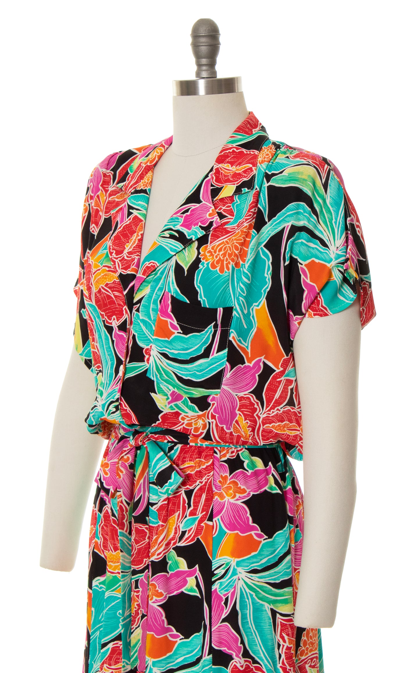 1980s CAROLE LITTLE Floral Rayon Shirtwaist Dress | x-small/small