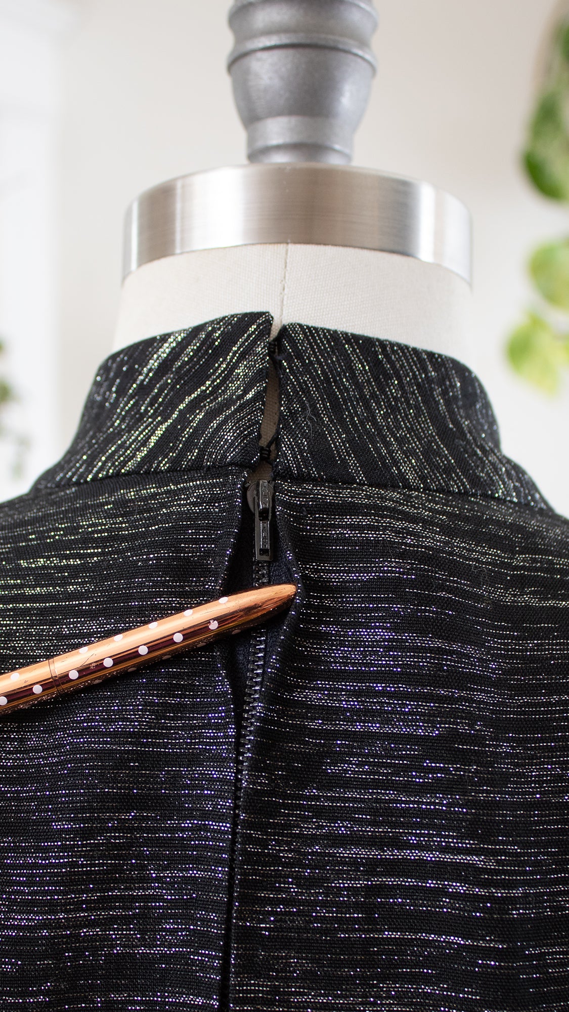 1960s Metallic Silver & Black Mini Party Dress | medium