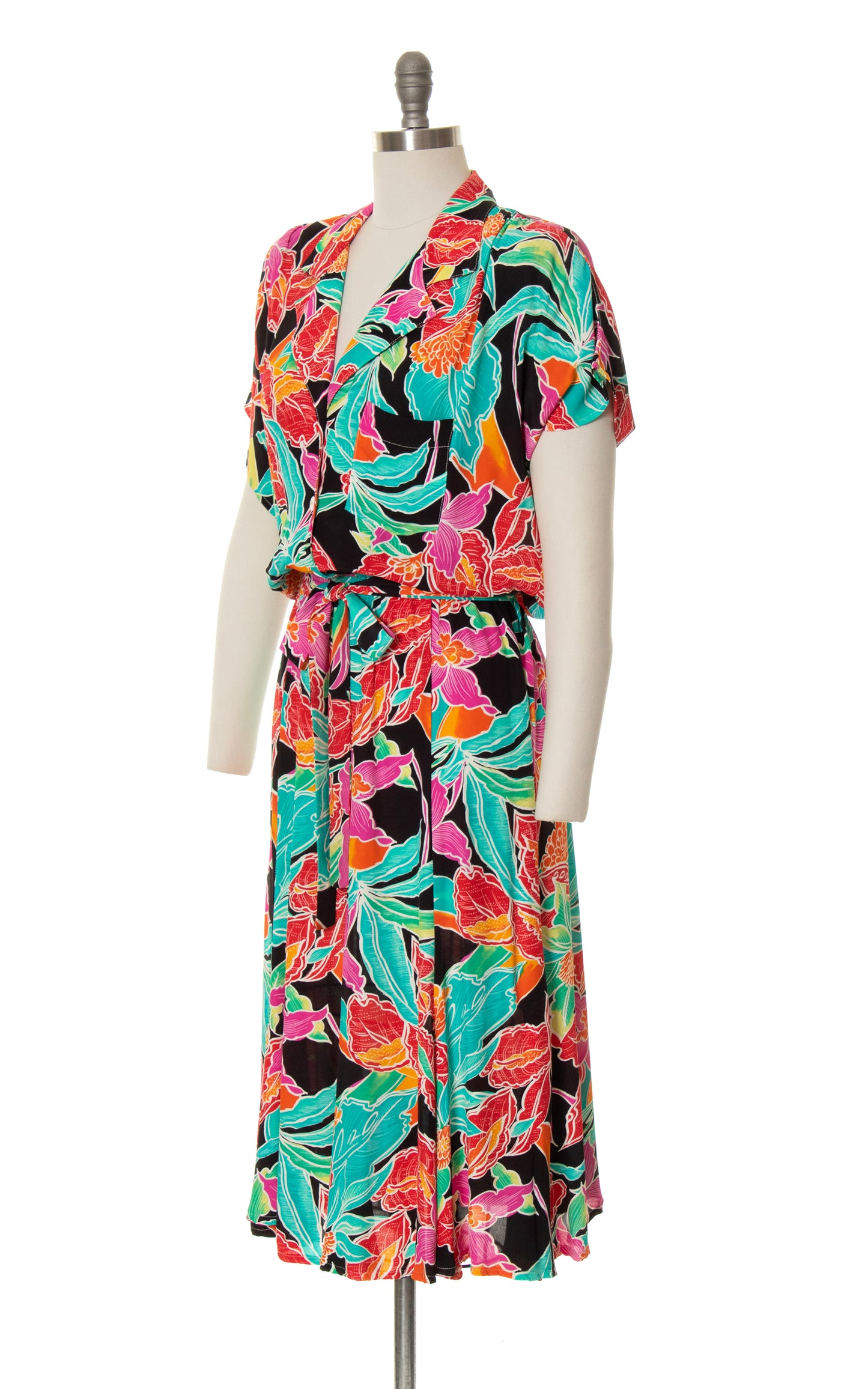 1980s CAROLE LITTLE Floral Rayon Shirtwaist Dress | x-small/small